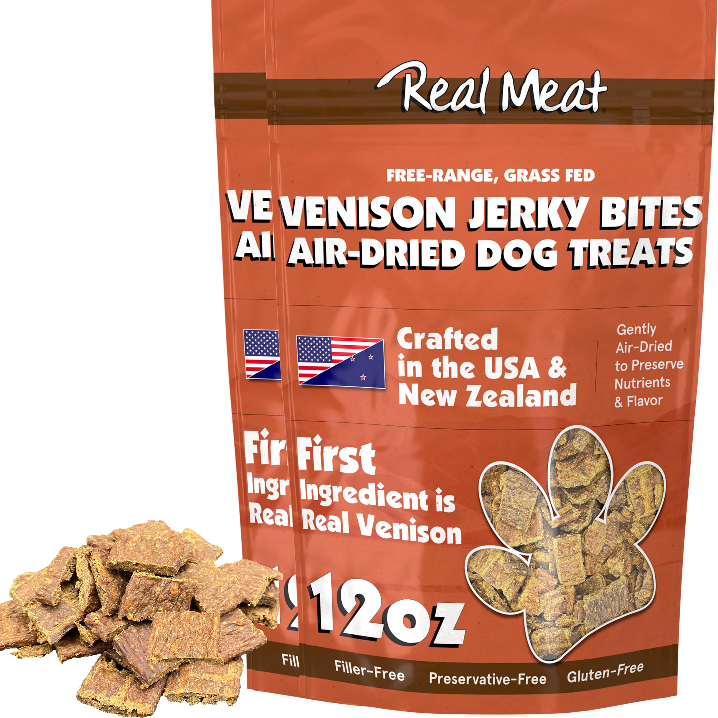 Premium Grain-Free Air-Dried Venison Dog Treats - 2 Pack 12oz Bags of All-Natural, Human-Grade Free-Range Grass-Fed Venison Jerky for Dogs - High-Protein Training Rewards & Healthy Snacks for Active Dogs - Perfect for Outdoor Adventures, Training Sessions & Daily Treats
