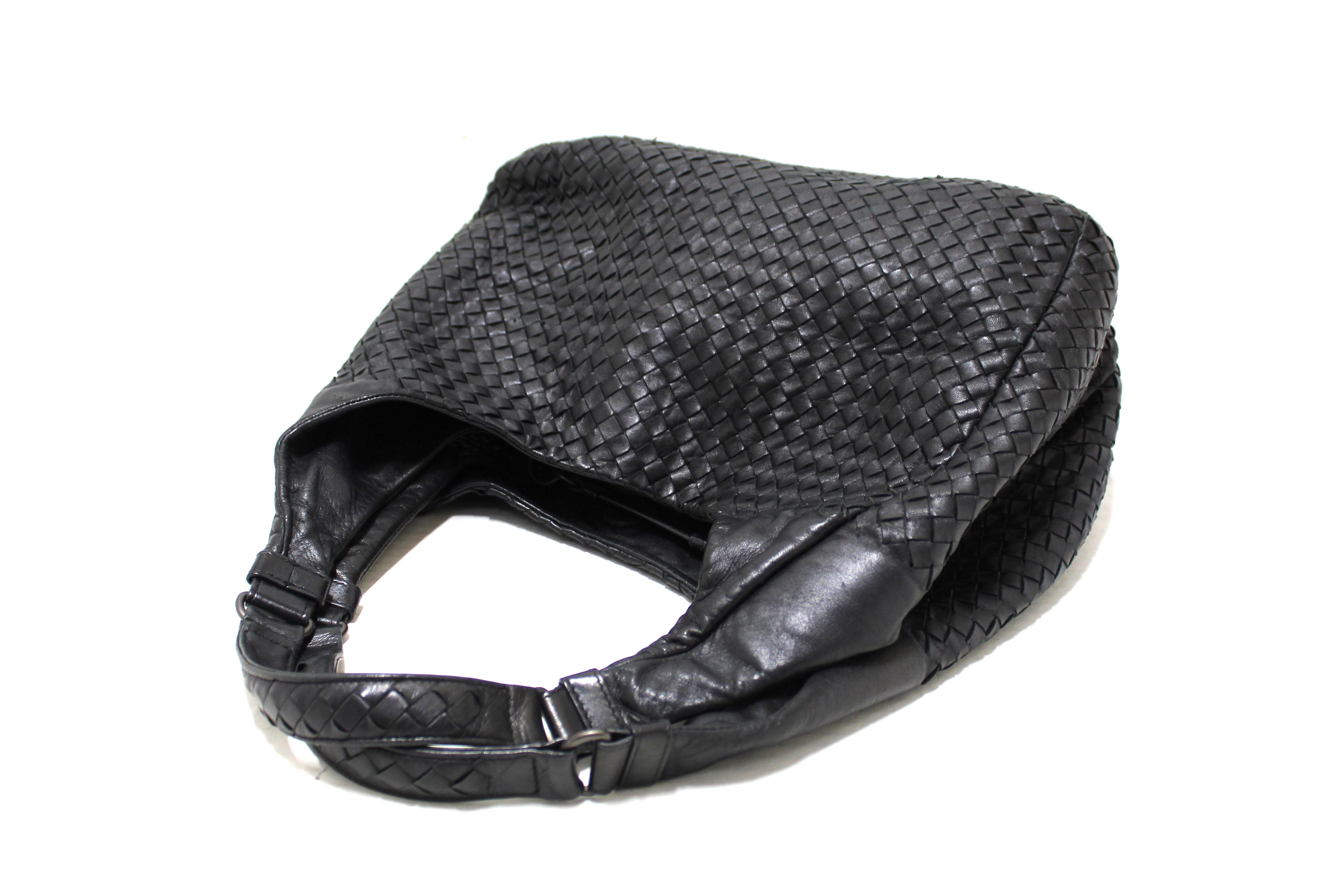 Authentic Bottega Veneta Black Nappa Leather Intrecciato Large Campana Shoulder Hobo Bag - Luxury Handbag for Women, Perfect for Work, Travel & Evening Events