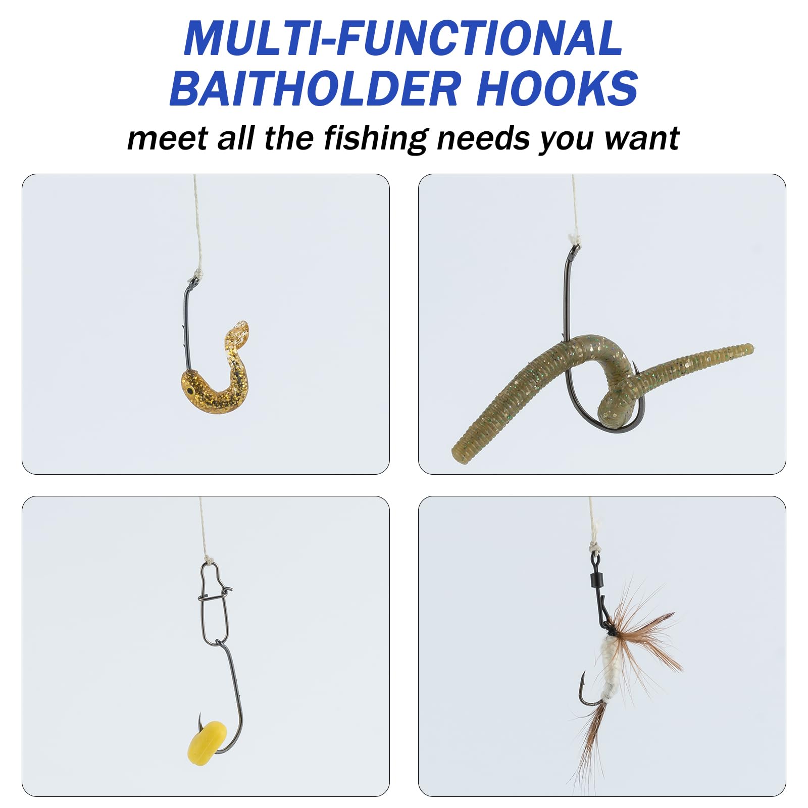 Dr.Fish 100 Pack Baitholder Fishing Hooks - Freshwater & Saltwater Hooks with Down Eye Offset Design for Walleye, Trout, Crappie, Panfish, Bluegill - Perfect for Lake, River, and Ocean Fishing Adventures