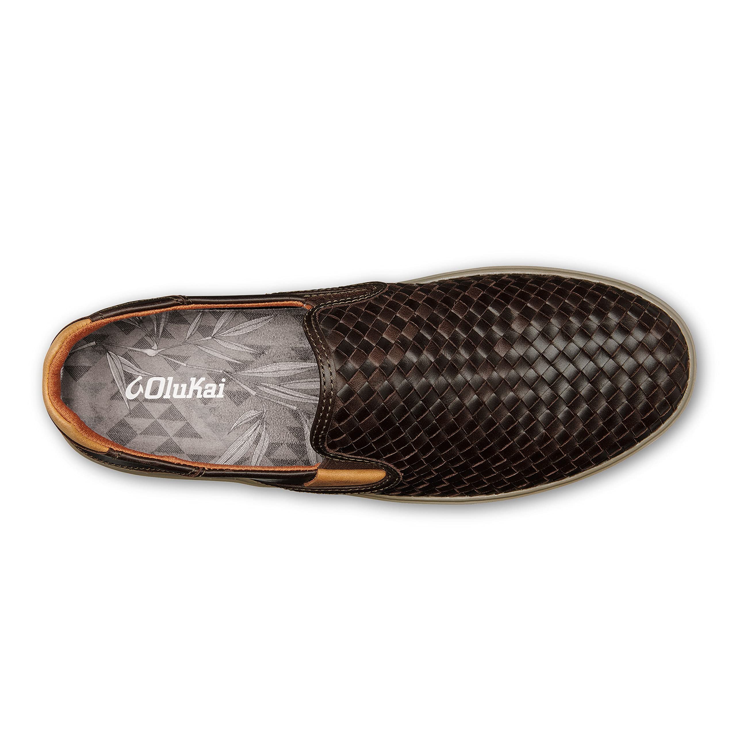 OLUKAI Lae'ahi Lauhala Men's Slip-On Sneakers - Premium Leather Comfort Shoes with Drop-in Heel & Breathable Lining for All-Day Wear | Casual Walking, Beach Outings & Travel Footwear