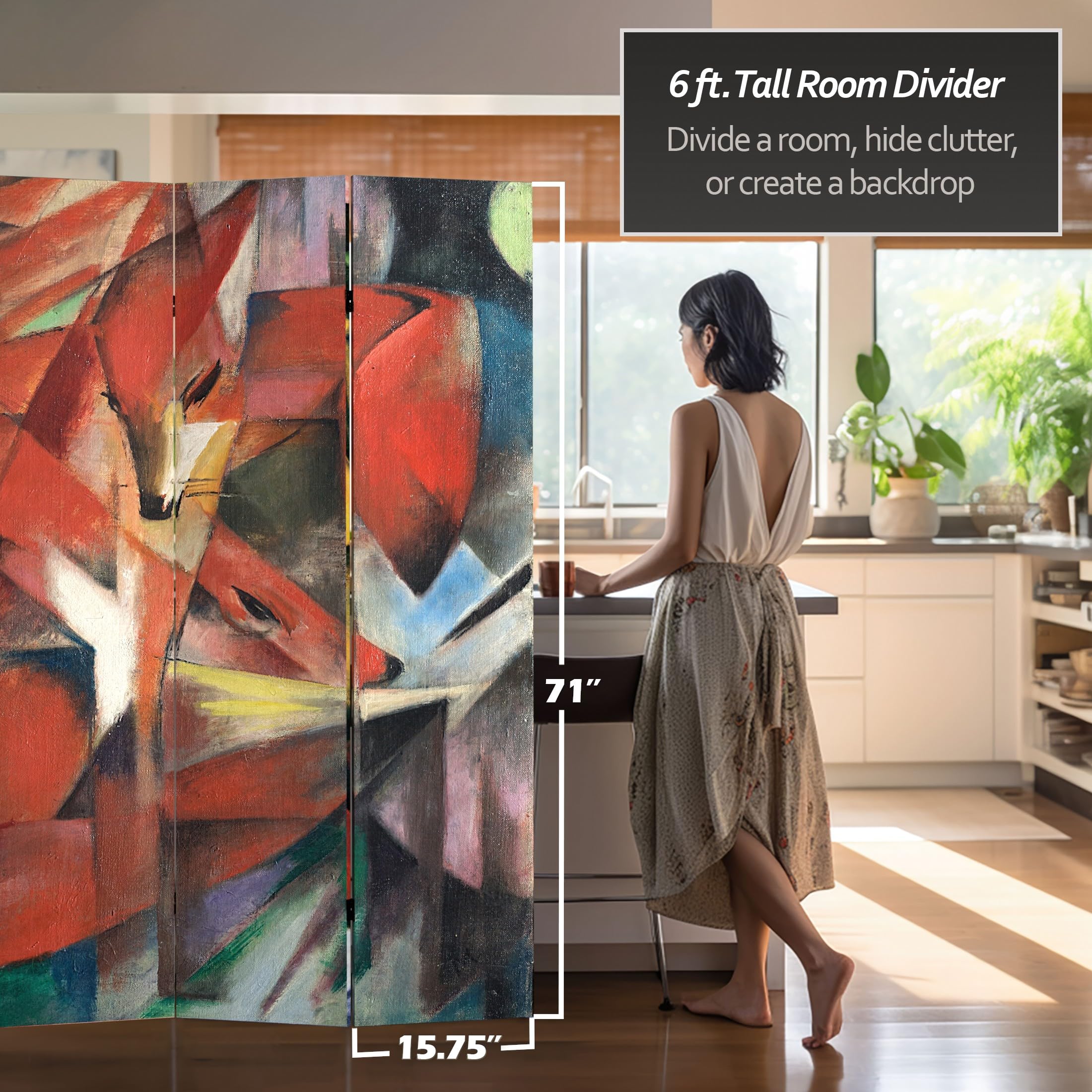 6 ft Tall Double Sided Marc Chagall Canvas Room Divider - Handmade Art Panel for Living Room, Bedroom & Office Separation