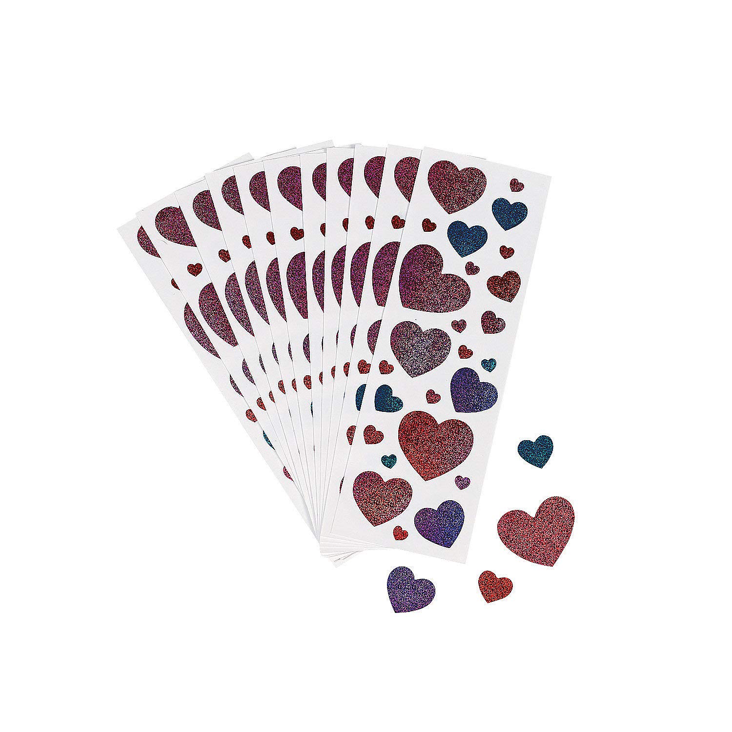 Glitter Heart Stickers for Valentine's Day - 12 Pack Adhesive Decorative Stickers for Scrapbooking, DIY Crafts, Gift Wrapping & Planner Decorations