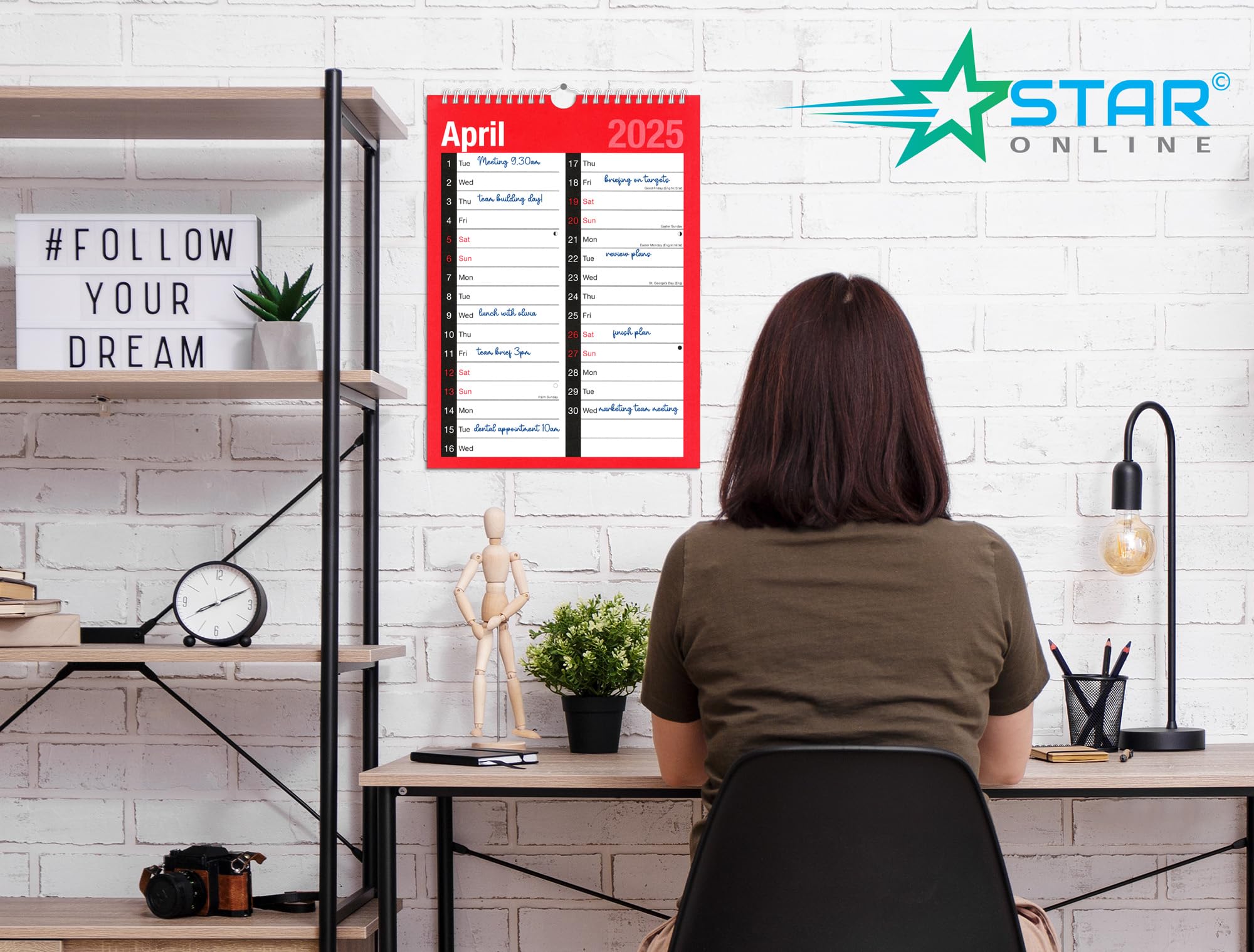 2025 Spiral Bound Wall Calendar Planner - Large A4 Size, 2-Column Monthly View, 120 GSM Thick Paper - Perfect for Home, Office & School Organization