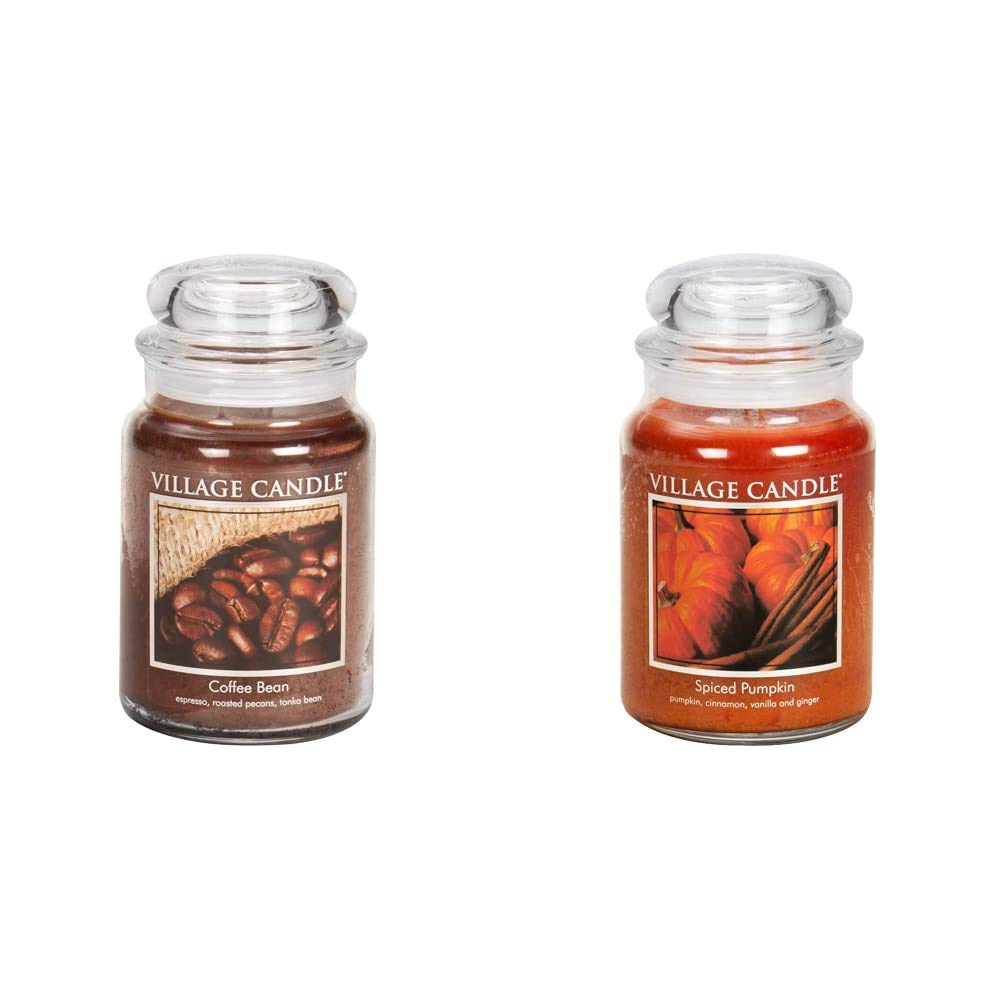 Village Candle Coffee Bean 26 oz & Spiced Pumpkin 21.25 oz Large Scented Candles in Glass Jars - Perfect for Home Decor, Relaxation, and Holiday Gifts