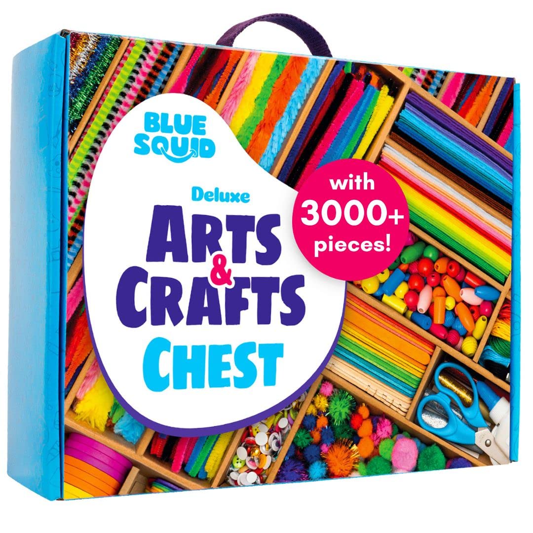 Blue Squid Deluxe 3000+ Piece Kids Arts and Crafts Kit - Giant Art Supply Box for Children Ages 4-12 - Creative DIY Craft Set for School Projects, Birthday Gifts & Family Activities