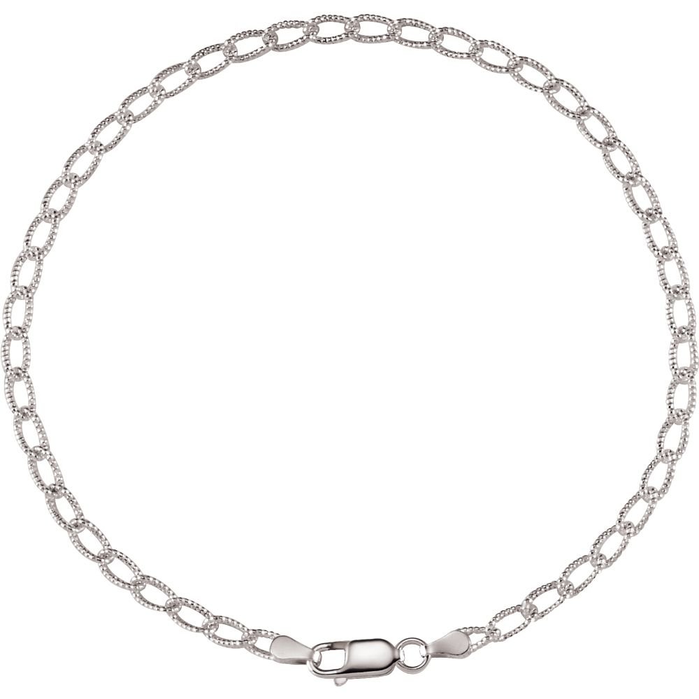 Sterling Silver 3mm Curb Chain Anklet Bracelet - 9.5