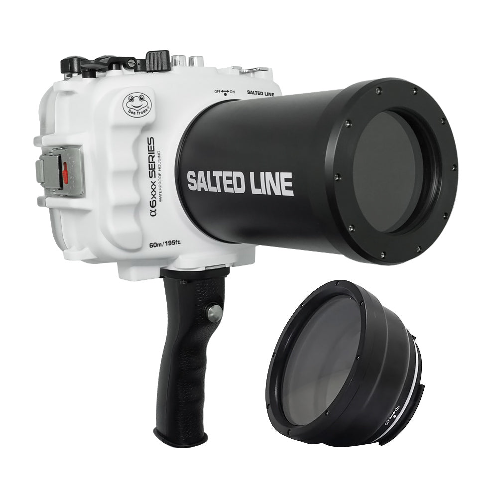 SeaFrogs 60M/195FT Waterproof Housing for Sony A6xxx Series - Salted Line with Pistol Grip & 55-210mm Lens Port (White) / GEN 3 - Perfect for Underwater Photography, Scuba Diving, and Marine Exploration