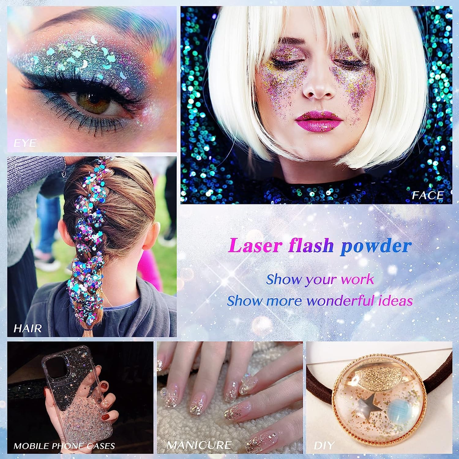 Holographic Body Glitter Liquid - Long Lasting Festival Makeup Glitter for Face, Hair & Eyeshadow - Chunky Glitter Sequins, No Glue Needed, Easy to Remove (09 - White) | Perfect for Raves, Concerts, Halloween & Cosplay