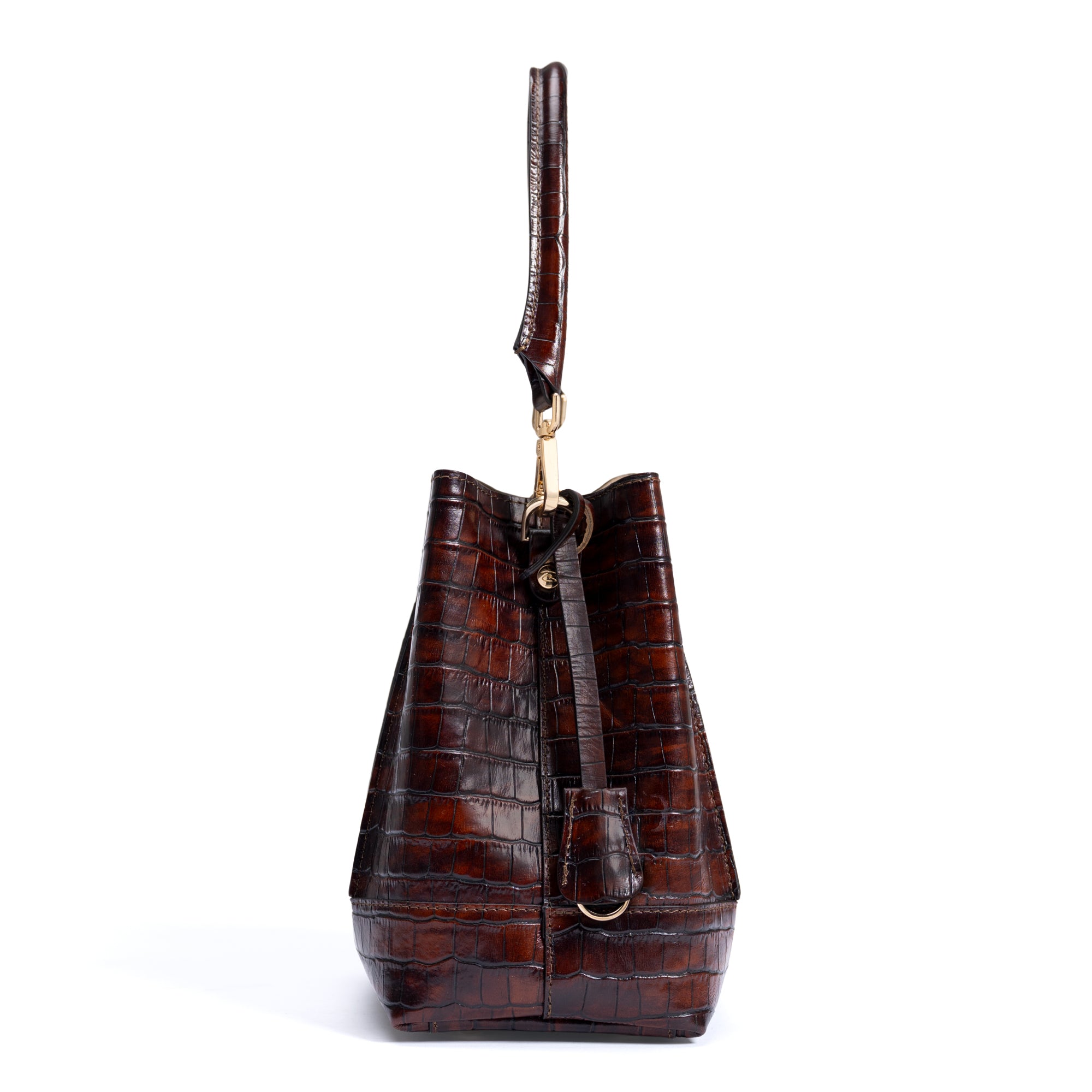 Femme Forte Minette Crocodile Embossed Brown Calfskin Leather Handbag for Women - Perfect for Work, Travel & Everyday Use