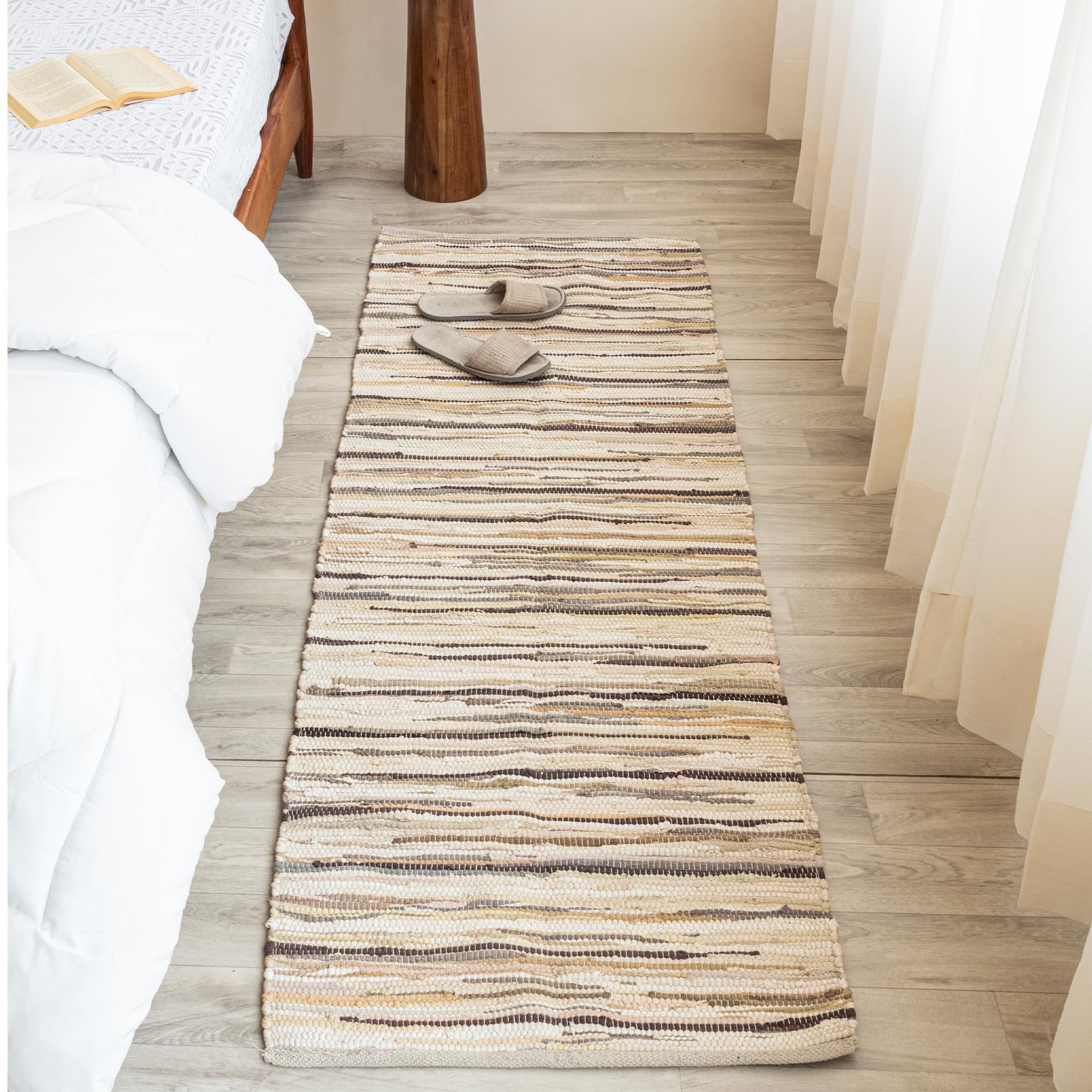 Handmade Recycled Cotton Chindi Rag Rug 2'x6' - Soft Reversible Boho Runner for Kitchen, Entryway, Bedroom & Living Room - Eco-Friendly Home Decor | Perfect for Boho, Farmhouse & Vintage Style Interiors