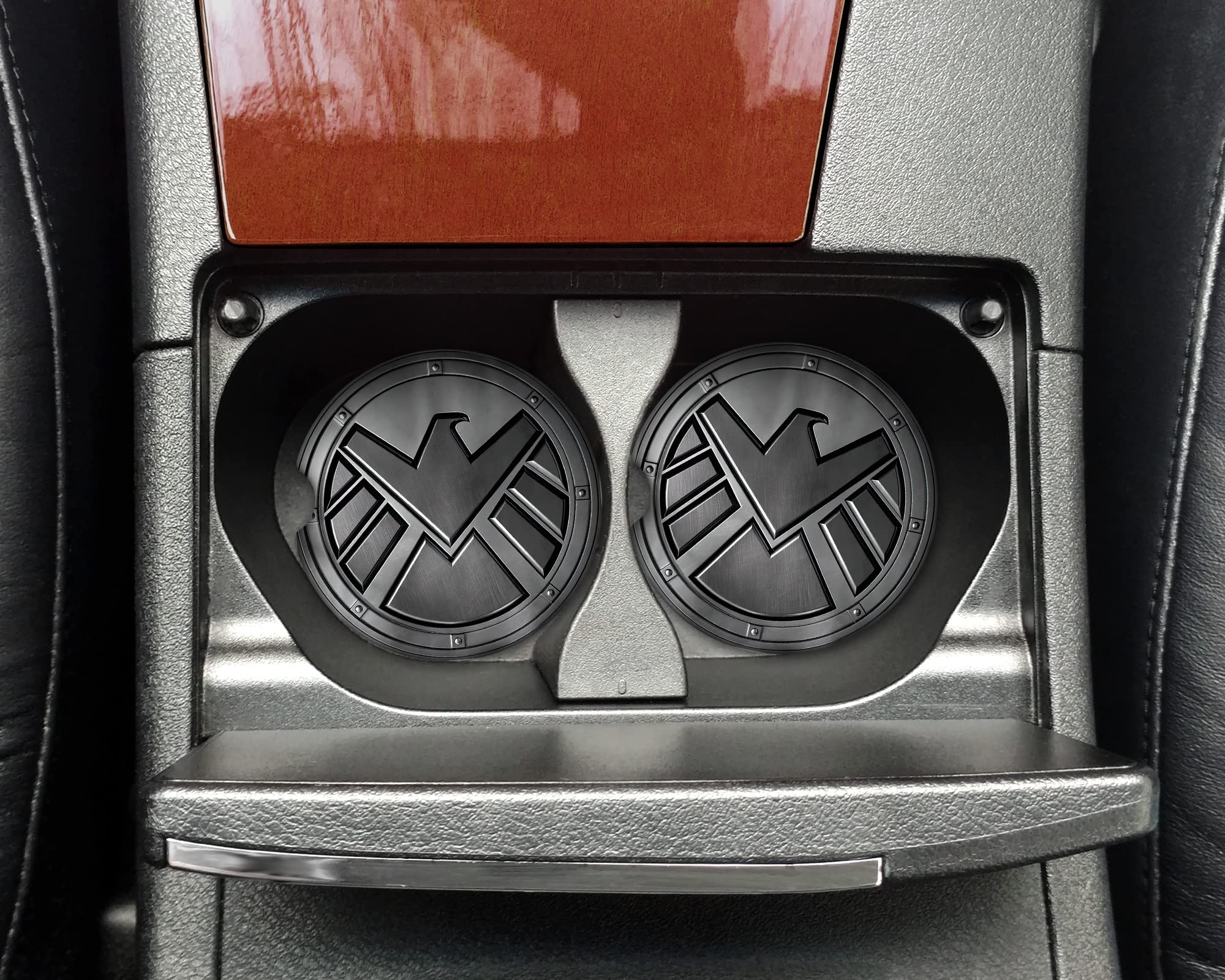 Premium Car Coasters Set of 2 - Non-Slip Cup Holders with Shield Logo - Perfect for Coffee, Drinks & Protecting Your Car Interior