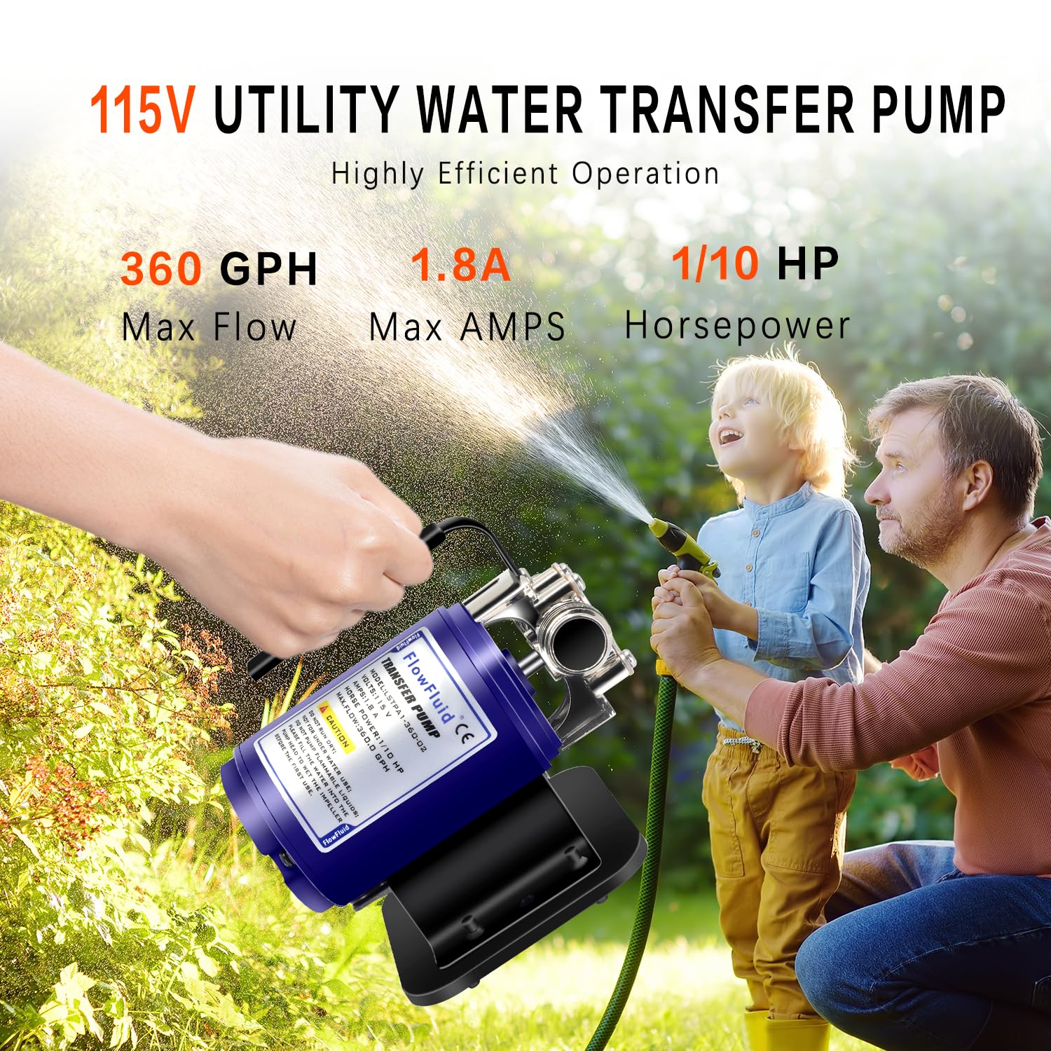 115V 1/10HP Portable Electric Water Transfer Pump Kit - 330 GPH Self Priming Utility Pump for Household, Garden, Pool, Aquarium & Rain Barrel - Ideal for Water Removal, Drainage & Emergency Flood Control