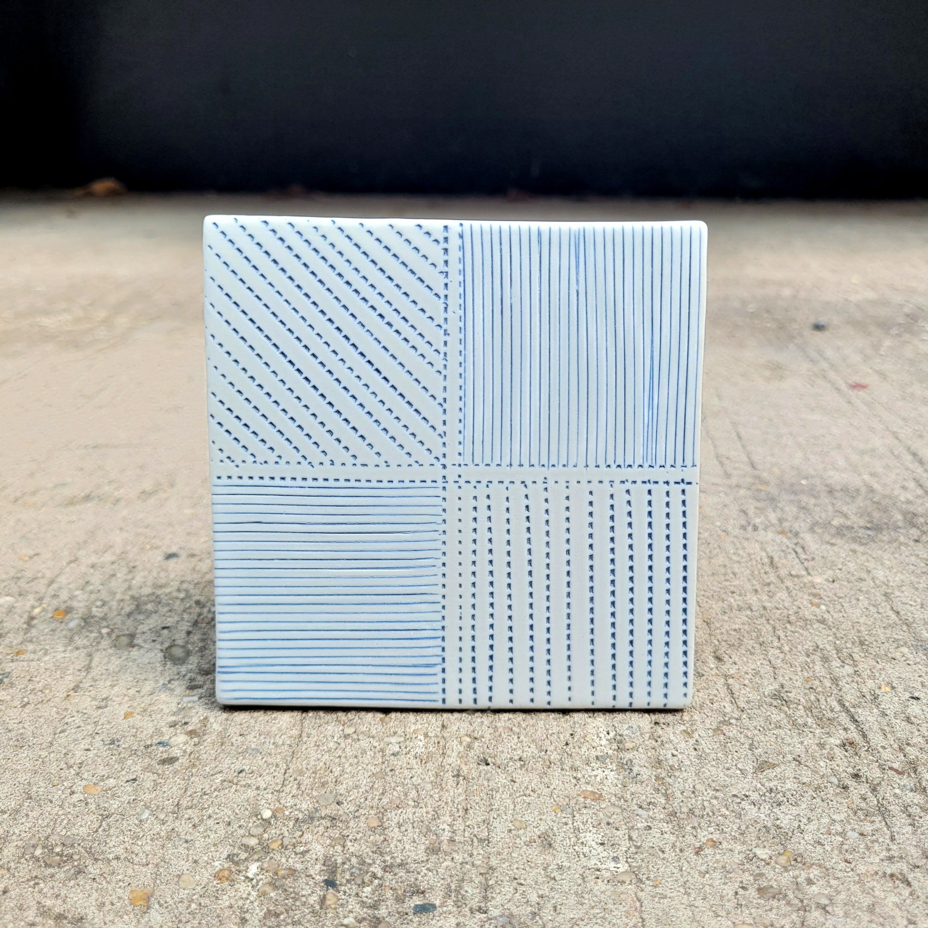 Square Ceramic Coaster Set of 4 - Non-Slip Absorbent Drink Coasters for Coffee Table, Bar, Office & Home Decor - Elegant Blue Home Accessories