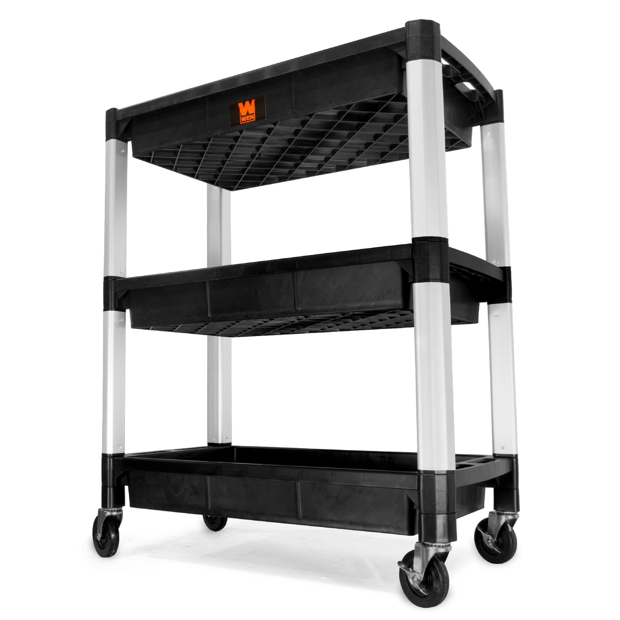 WEN 73163 Heavy Duty 300LB Capacity 3-Tier Utility Cart with Wheels - Perfect for Warehouse, Office, and Home Storage Organization
