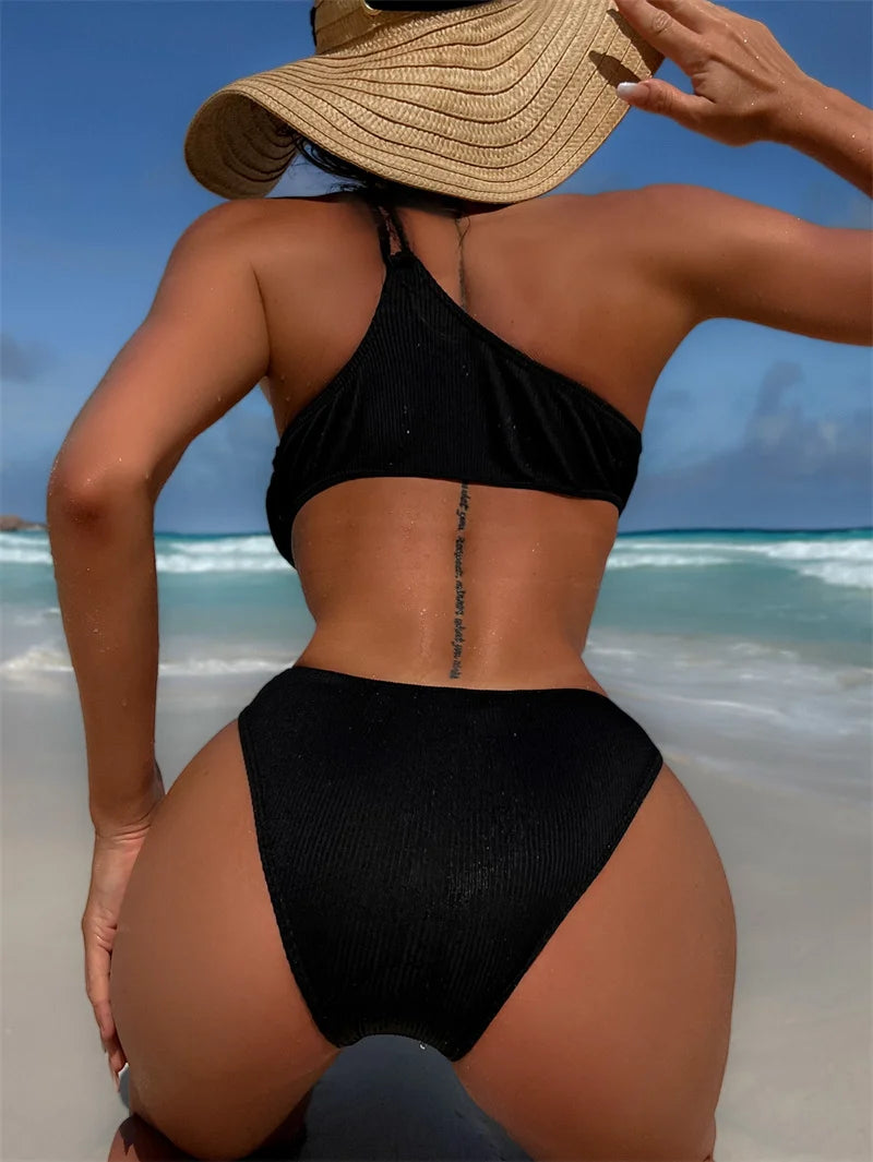 **Sexy Black One Piece Swimsuit for Women 2024 - Asymmetric One Shoulder Bathing Suit with Hollow Out Design | Perfect for Beach Vacation, Pool Party & Summer Getaways**