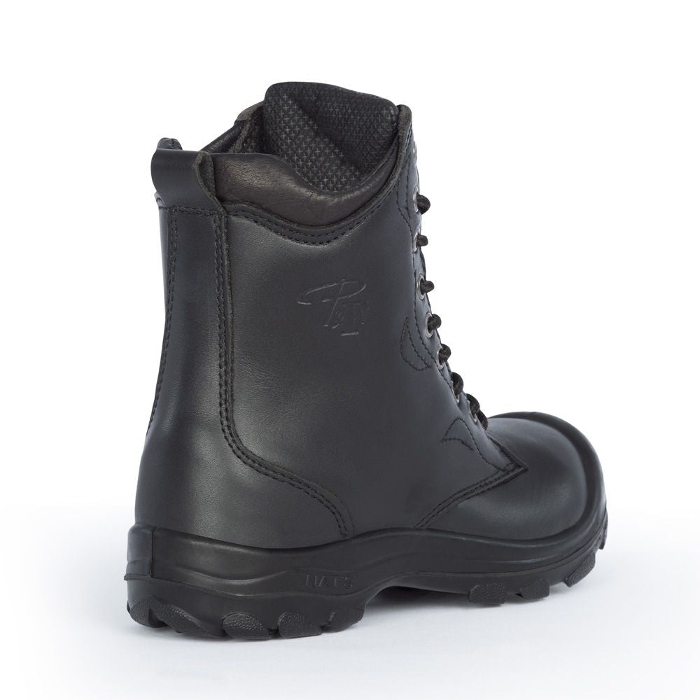 P&F S552 Women's 8 Steel Toe Leather Work Boots - Black Safety Shoes for Construction, Warehouse & Outdoor Work