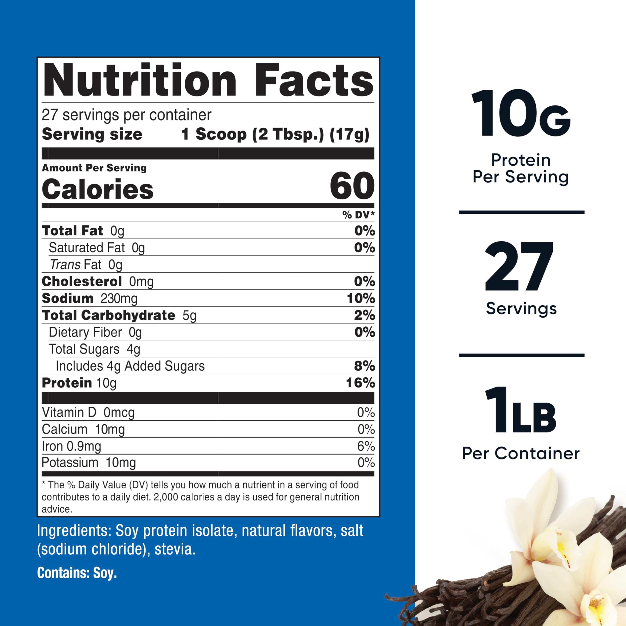 Nutricost Soy Protein Isolate Powder, 1 LB Vanilla - 10g Protein Per Serving, Vegan, Non-GMO, Gluten-Free for Smoothies, Baking & Post-Workout Recovery