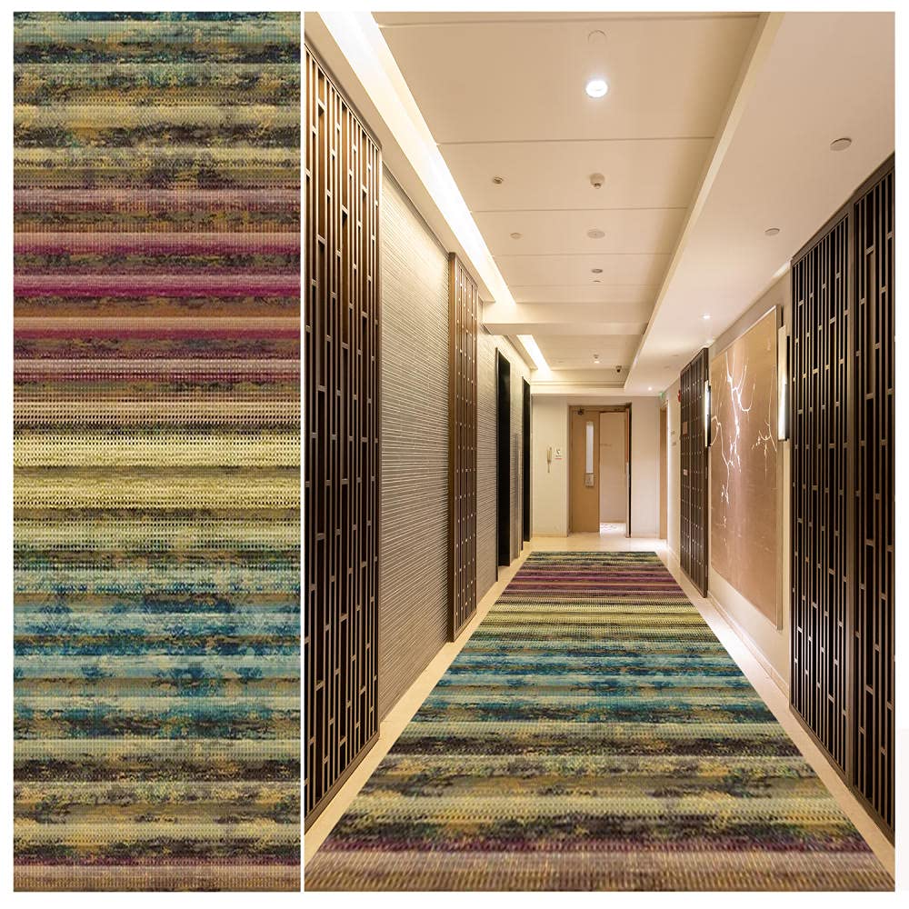 WTHYGB Non-Slip Abstract Runner Rug 3.3' x 18' - Washable Rubber Backing Indoor Carpet for Hallway, Living Room, Kitchen, Dining & Bedroom - Brownish Yellow | Perfect for High-Traffic Areas & Modern Home Decor