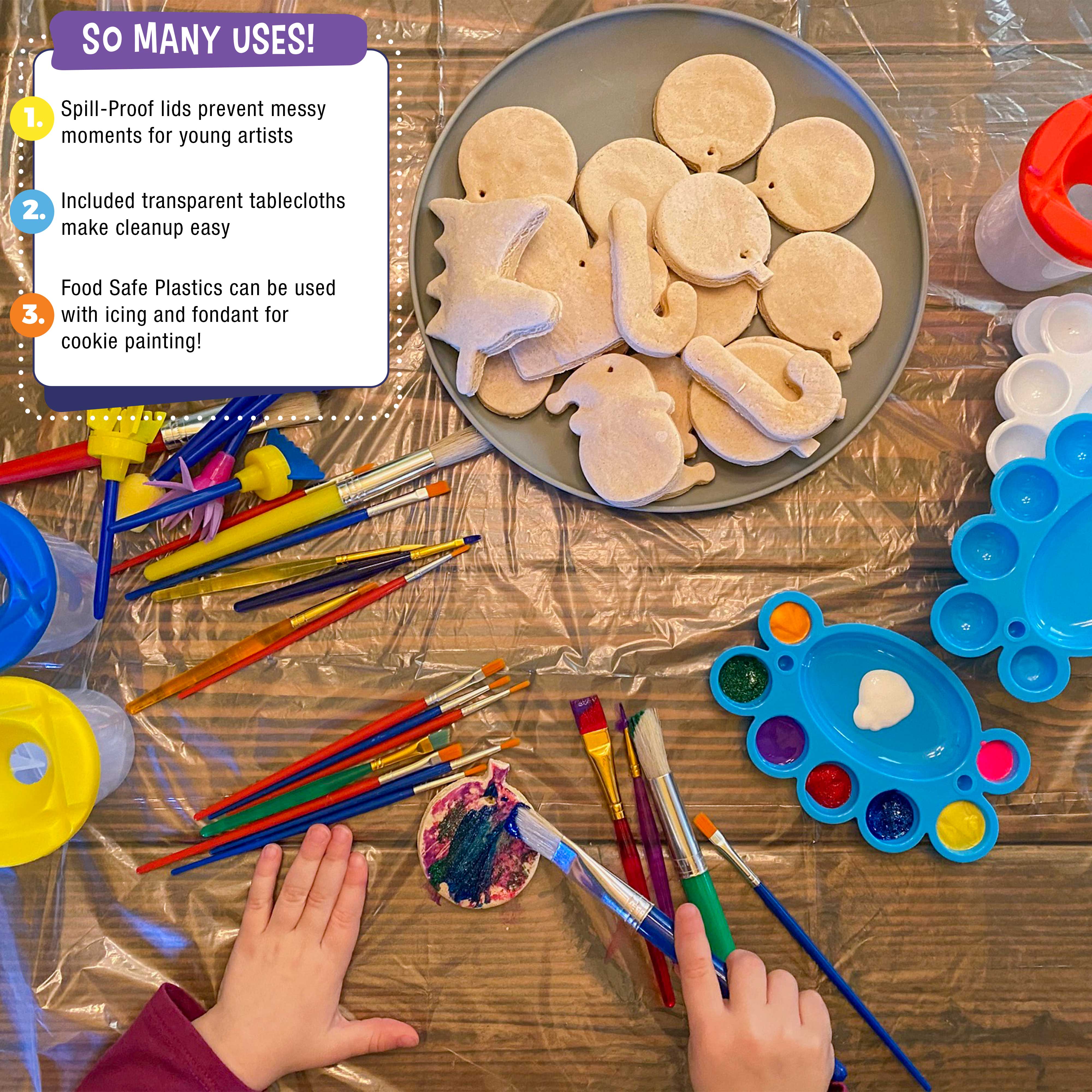 U.S. Art Supply 40-Piece Kids Painting Set with 25 Brushes, 4 No-Spill Paint Cups, 6 Palettes, 2 Aprons & 3 Cloths - Perfect for Children's Art Projects, Classroom Activities & DIY Crafts