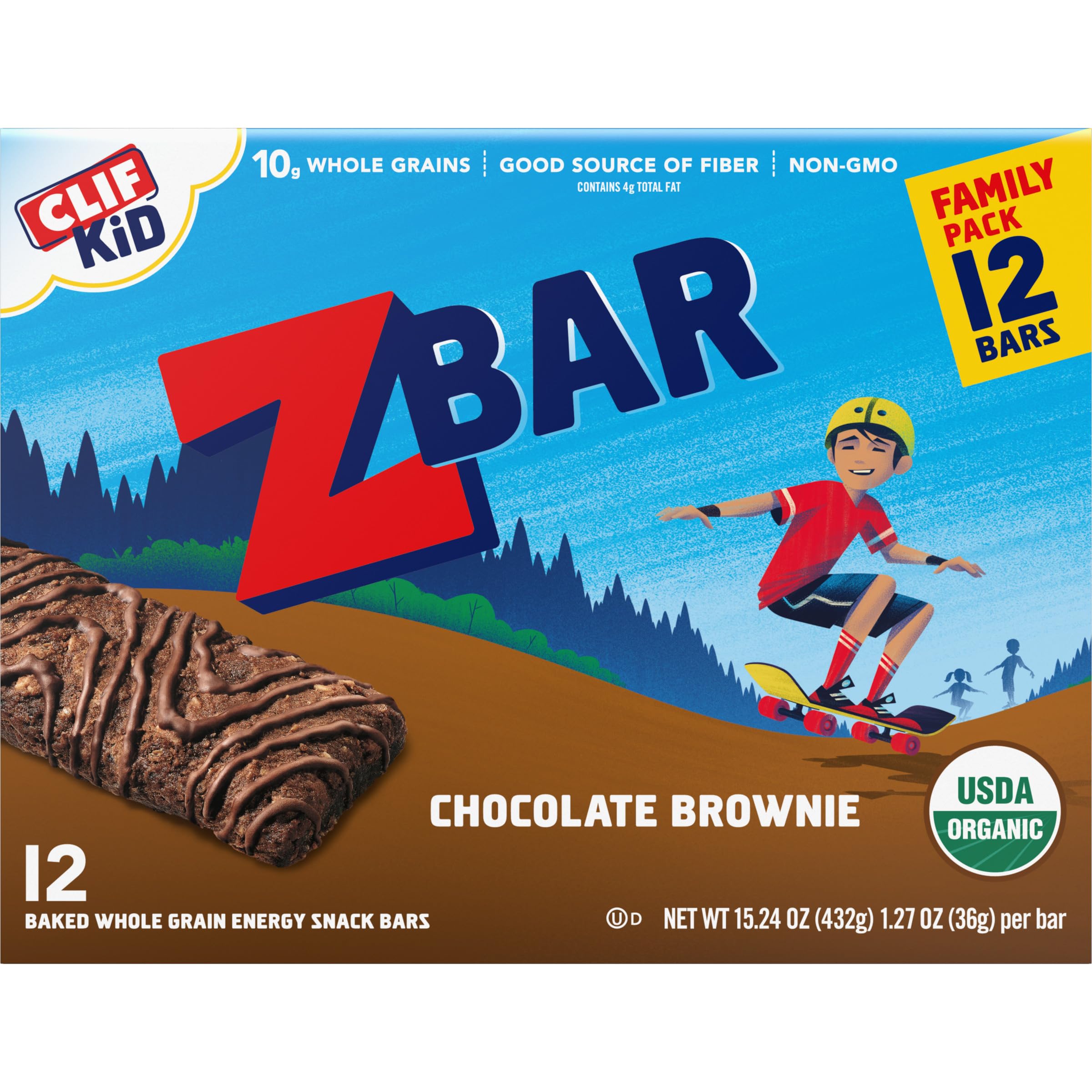 CLIF Kid Zbar Chocolate Brownie - Organic Whole Grain Snack Bars for Kids Lunch & Hiking
