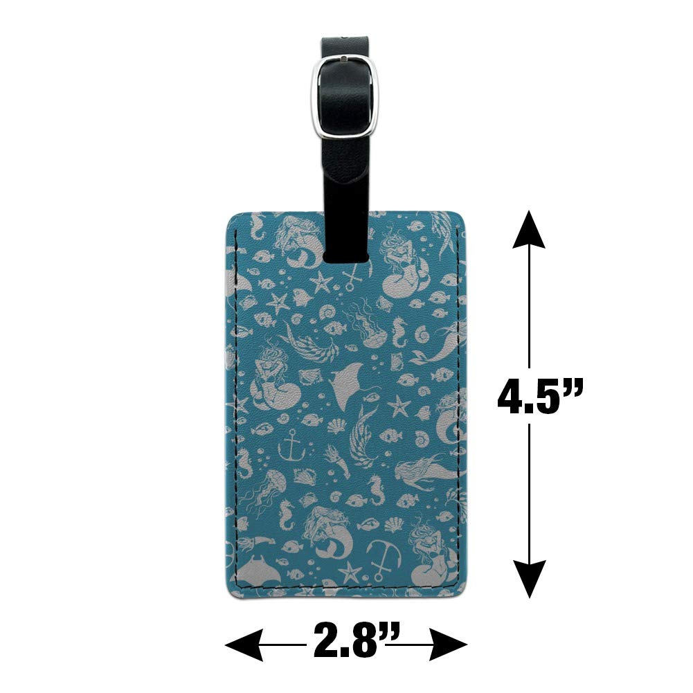Blue Mermaid Pattern Seashells Fish Rectangle Leather Luggage Tag - Stylish Travel ID Card Holder for Suitcases, Bags & Backpacks - Perfect for Vacations, Cruises & Beach Trips