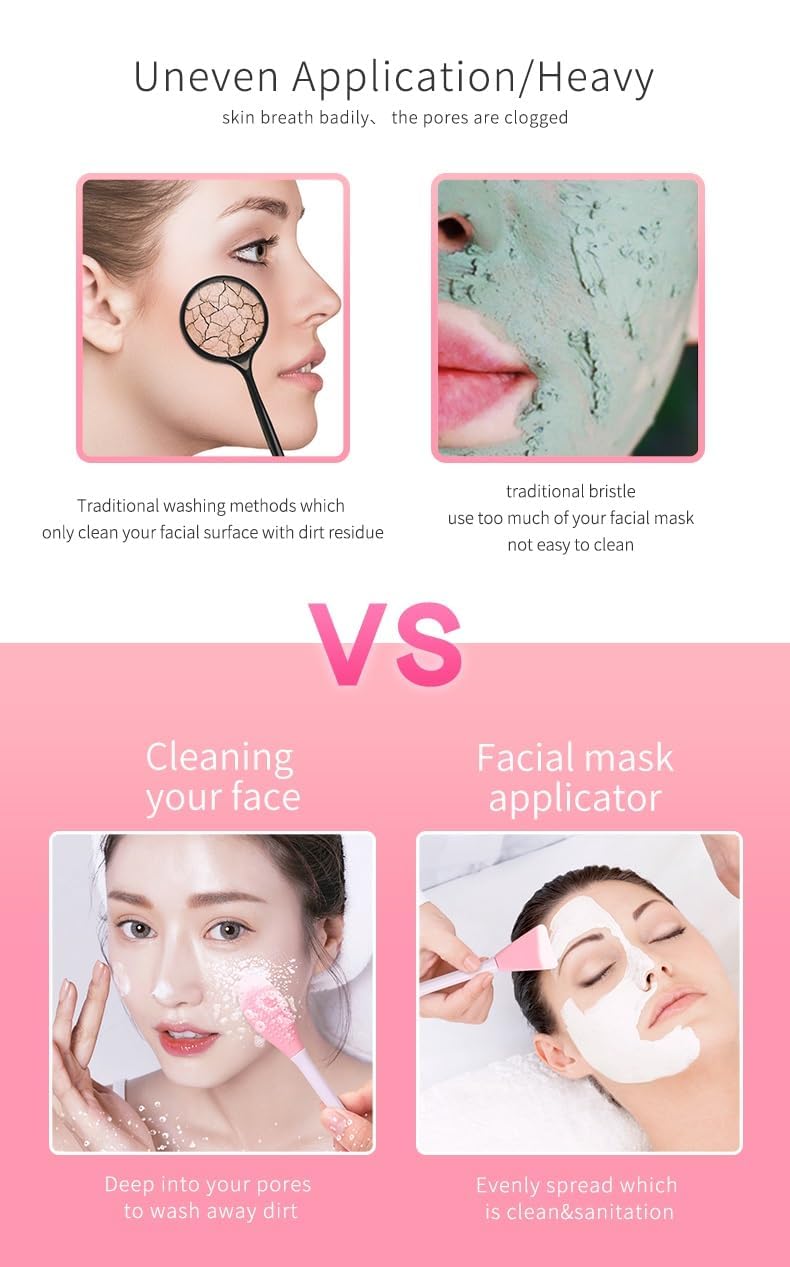 KitchenFest® 3-in-1 Silicone Facial Cleansing Brush - Gentle Exfoliating & Blackhead Removal Tool for Deep Pore Cleansing | Perfect for Daily Skincare Routine & Spa Facial Treatments (Medium, 2-Pack)