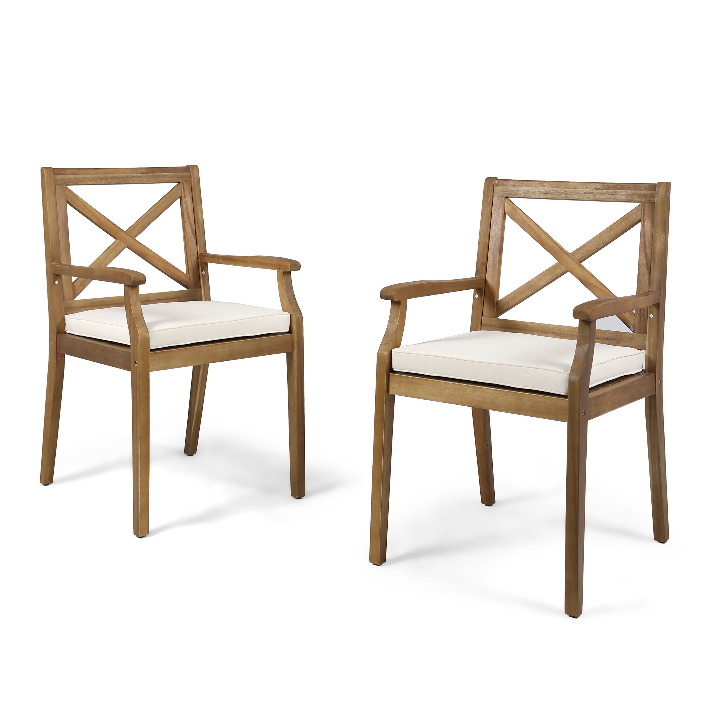Christopher Knight Home Peter Outdoor Acacia Wood Dining Chairs - Set of 2 with Teak/Cream Cushions | Patio, Garden, Poolside & Restaurant Seating Furniture