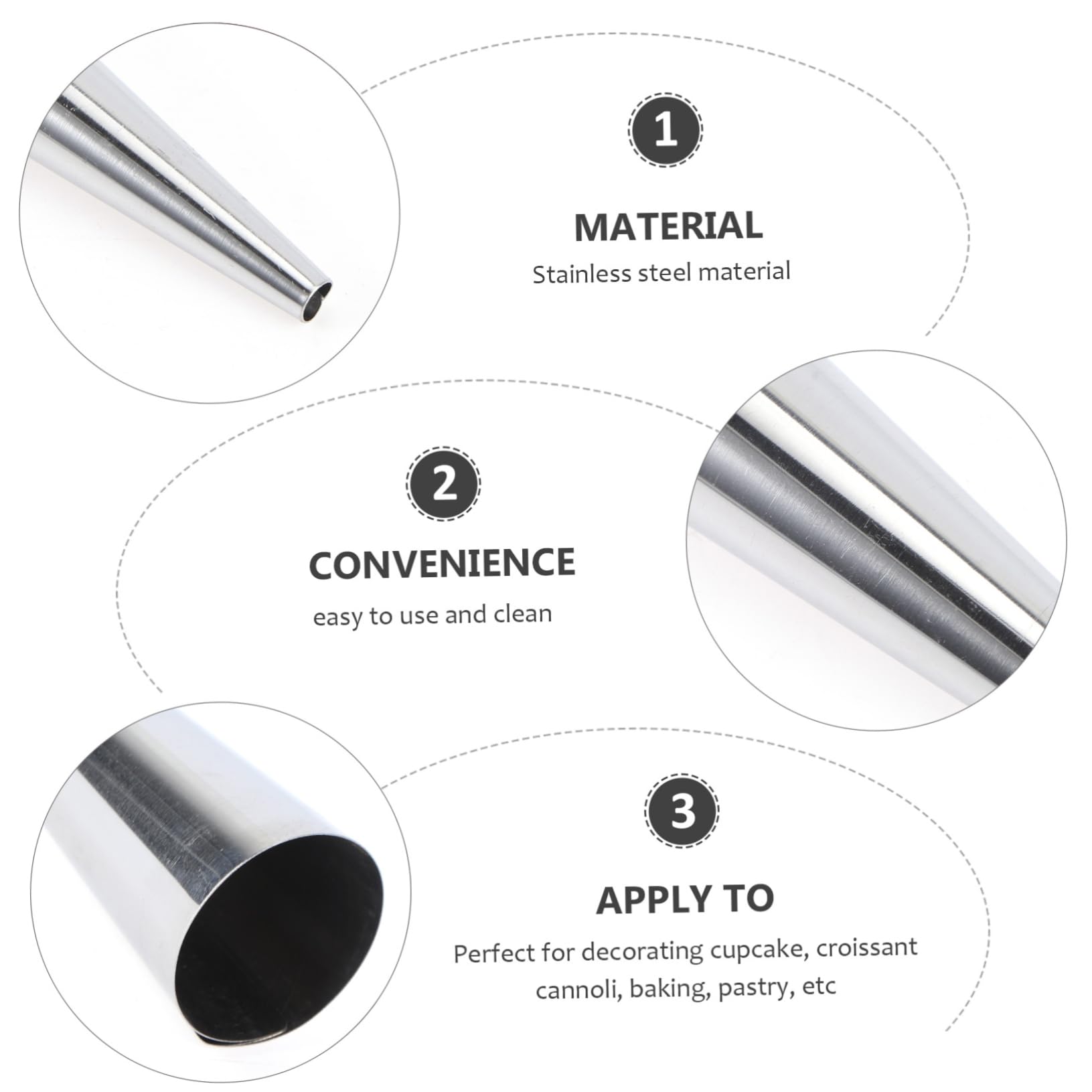 Unomor 16-Piece Large Stainless Steel Conical Pastry Horns - Durable Baking Tubes for Professional Desserts, Easy to Clean | Perfect for Cream Puffs, Eclairs & Cake Decorating