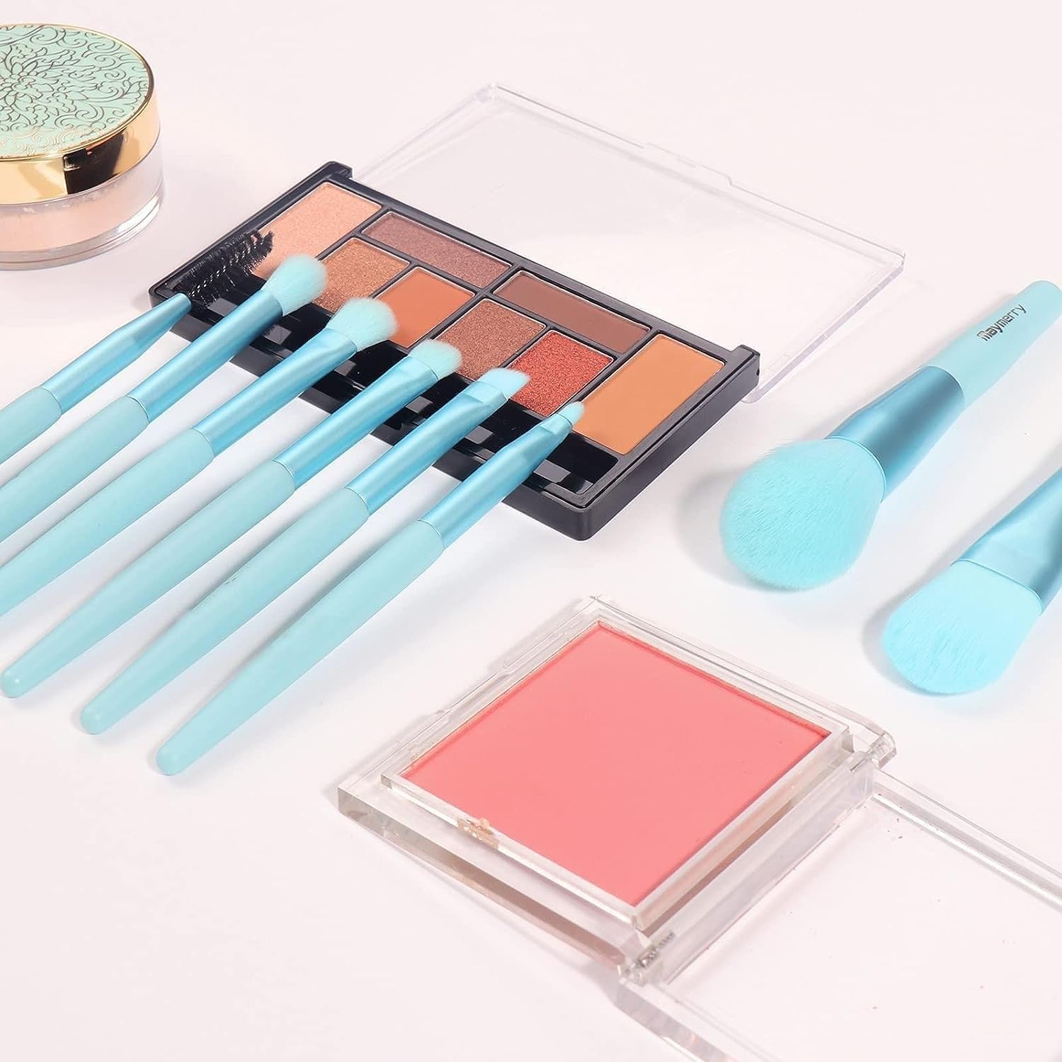 Premium 8-Piece Sky Blue Makeup Brush Set for Foundation, Blush, Eyeshadow, Eyelash, Lip & Brow | Professional Cosmetic Brushes Kit | Perfect for Travel, Home & Professional Makeup Application