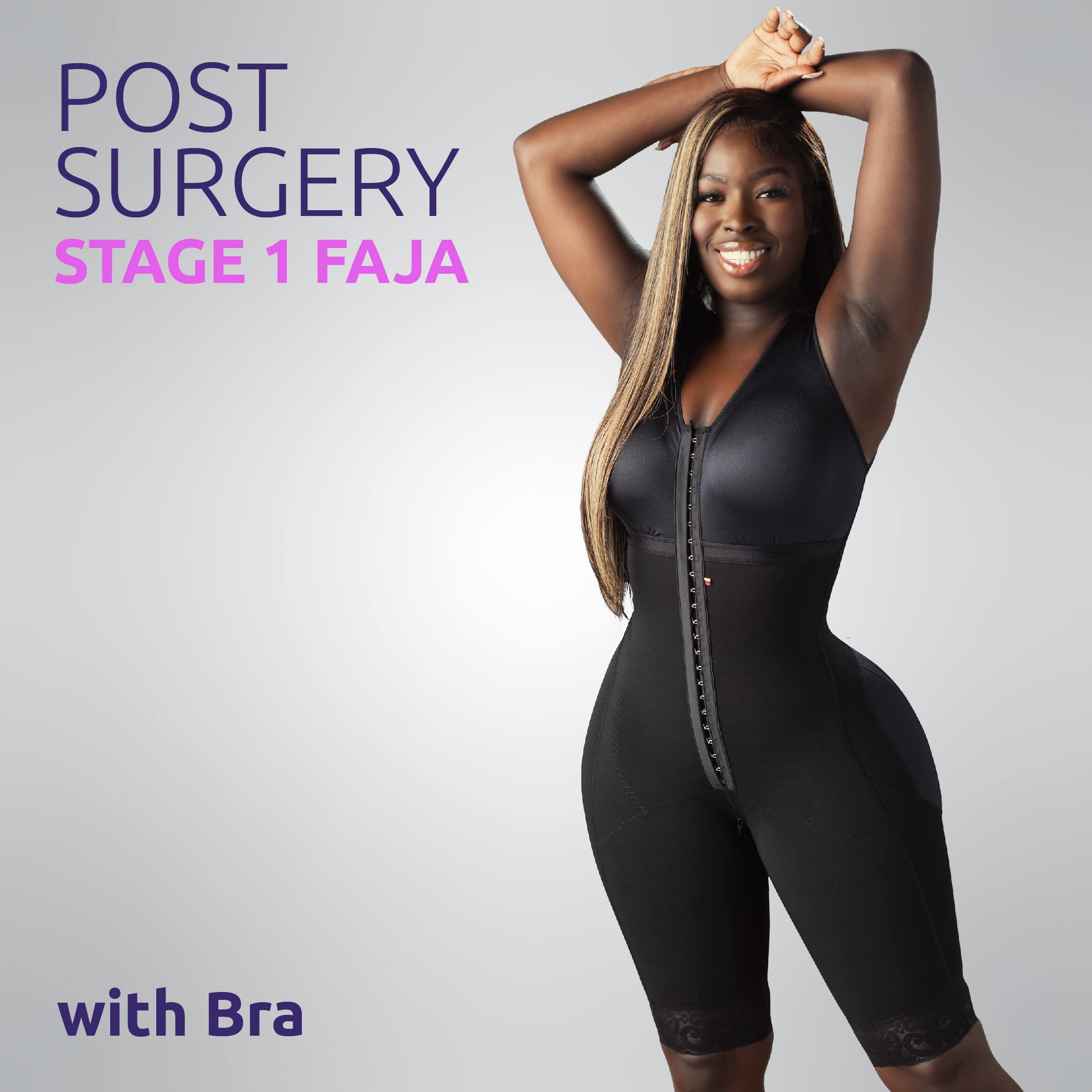 Snatched Body - Women's Stage 1 Faja Colombianas Shapewear with Bra | BBL Post Surgery Compression Garment | Butt Lifting Waist Trainer | Perfect for Postpartum, Weight Loss & Body Contouring