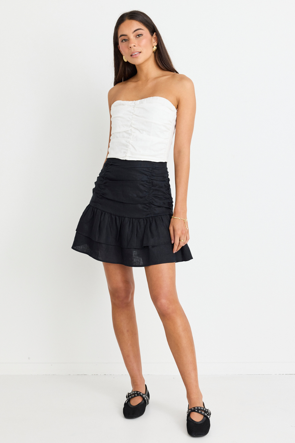 Elegant White Linen Strapless Rouched Blouse for Women | Summer Beach Party & Date Night Outfit