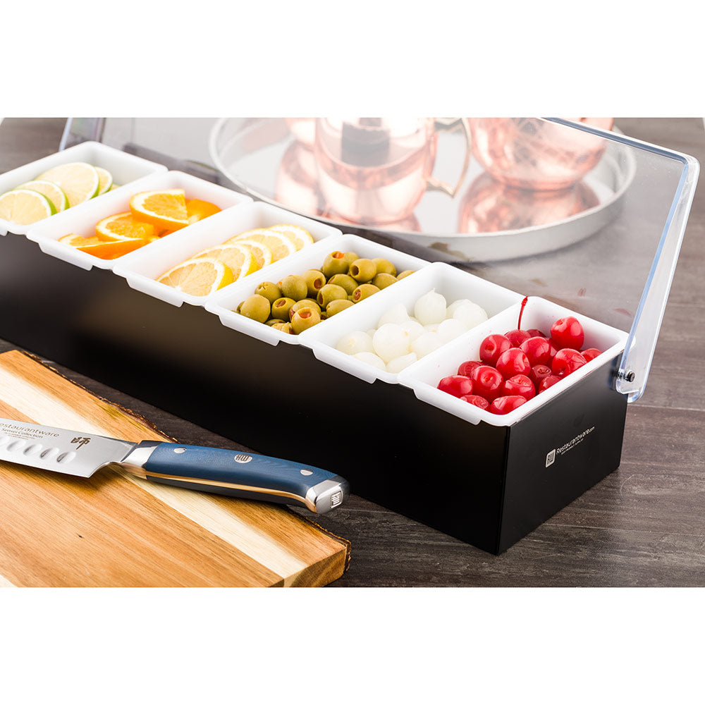 Premium Black Stainless Steel Condiment Caddy with 6 Plastic Inserts - 18