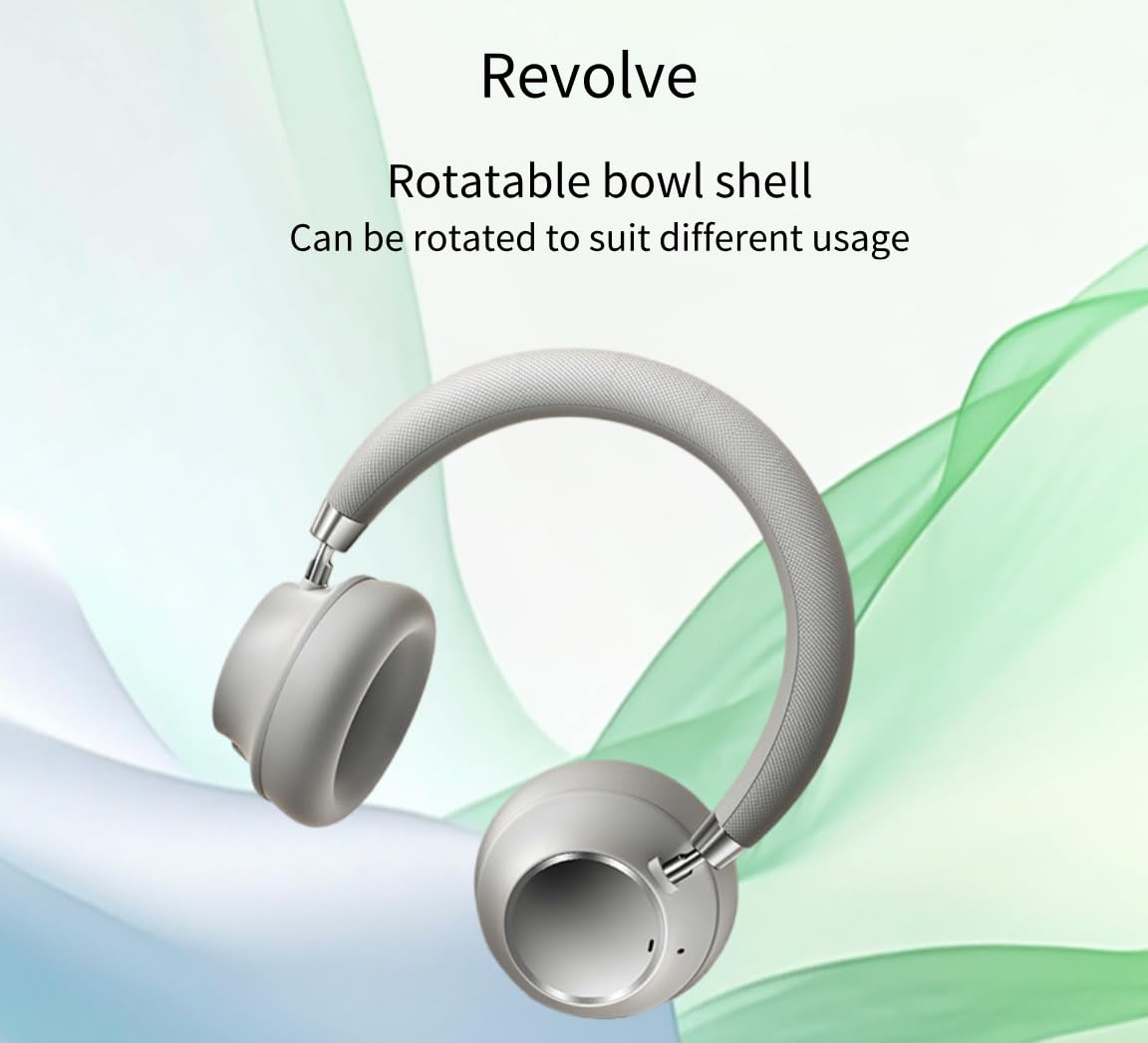 Premium Over-Ear Bluetooth Headphones with Active Noise Cancelling, Built-in Mic & 50H Playtime - HiFi Stereo Sound, Deep Bass & Rotating Ear Cups for Home, Office, PC & Mobile Devices (Silver) - Perfect for Work, Travel & Gaming