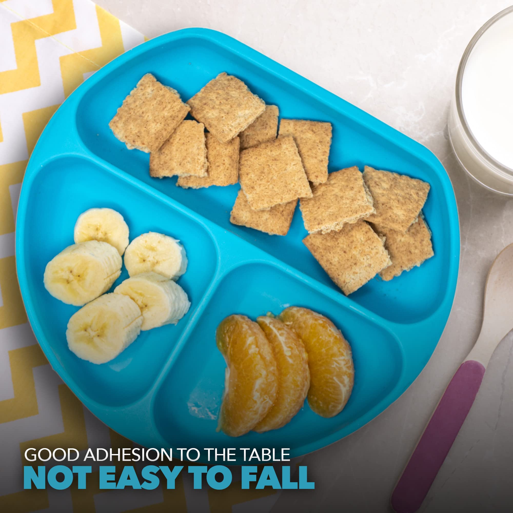 Non-Slip Silicone Suction Plates with Lids for Babies & Toddlers - BPA-Free Divided Plates by Exultimate (Blue) - Perfect for Highchair, Travel & Mess-Free Mealtime