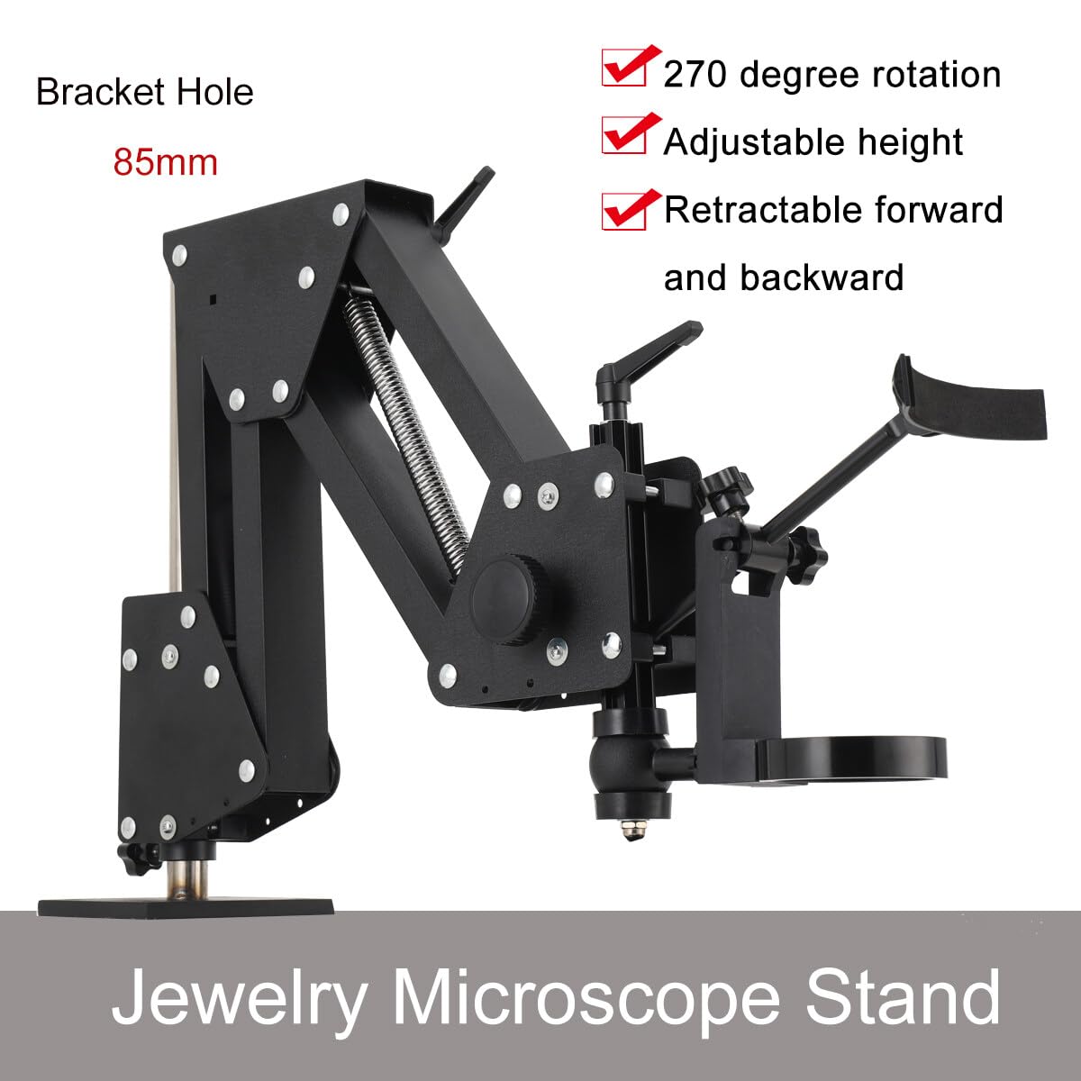 ECUTEE Multi-Directional Jewelry Microscope Stand - 85mm Hole Bracket for Diamond Inlay & Micro-Insert Work | Perfect for Jewelry Making, Watch Repair & Gemstone Setting