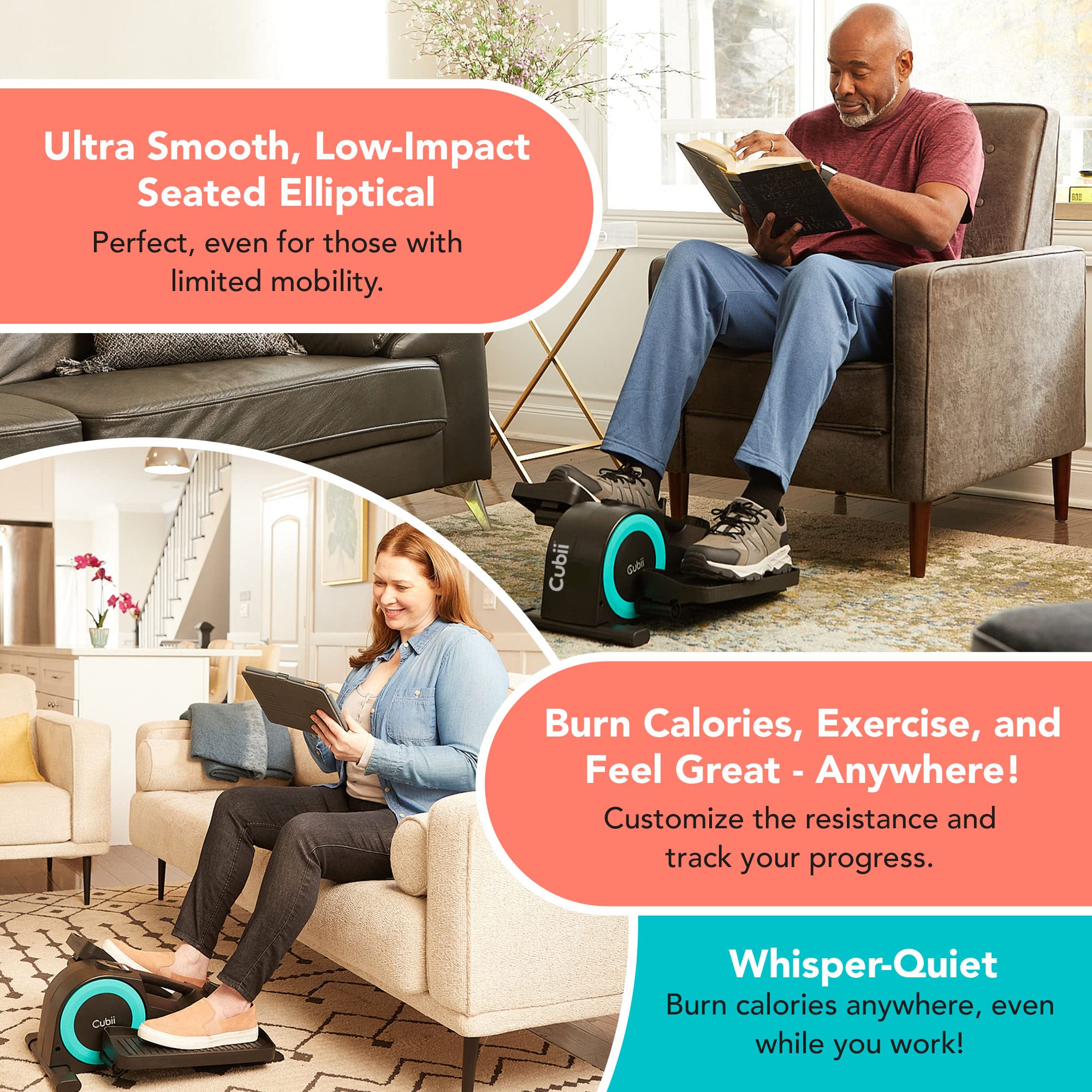 Cubii JR1 Under Desk Elliptical Machine - Compact Seated Pedal Exerciser for Home & Office Use - Quiet Work from Home Fitness Equipment - Ideal for Seniors & Desk Workers - Perfect for Small Spaces & Low-Impact Workouts