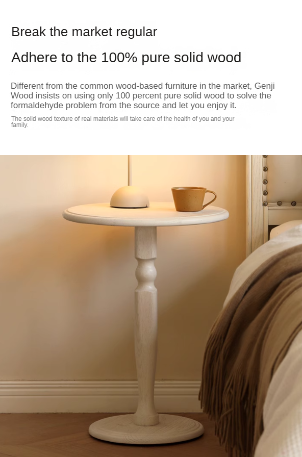 Solid Oak Wood Side Table - Cream Finish - Perfect for Living Room, Bedroom, or Office Accent Furniture