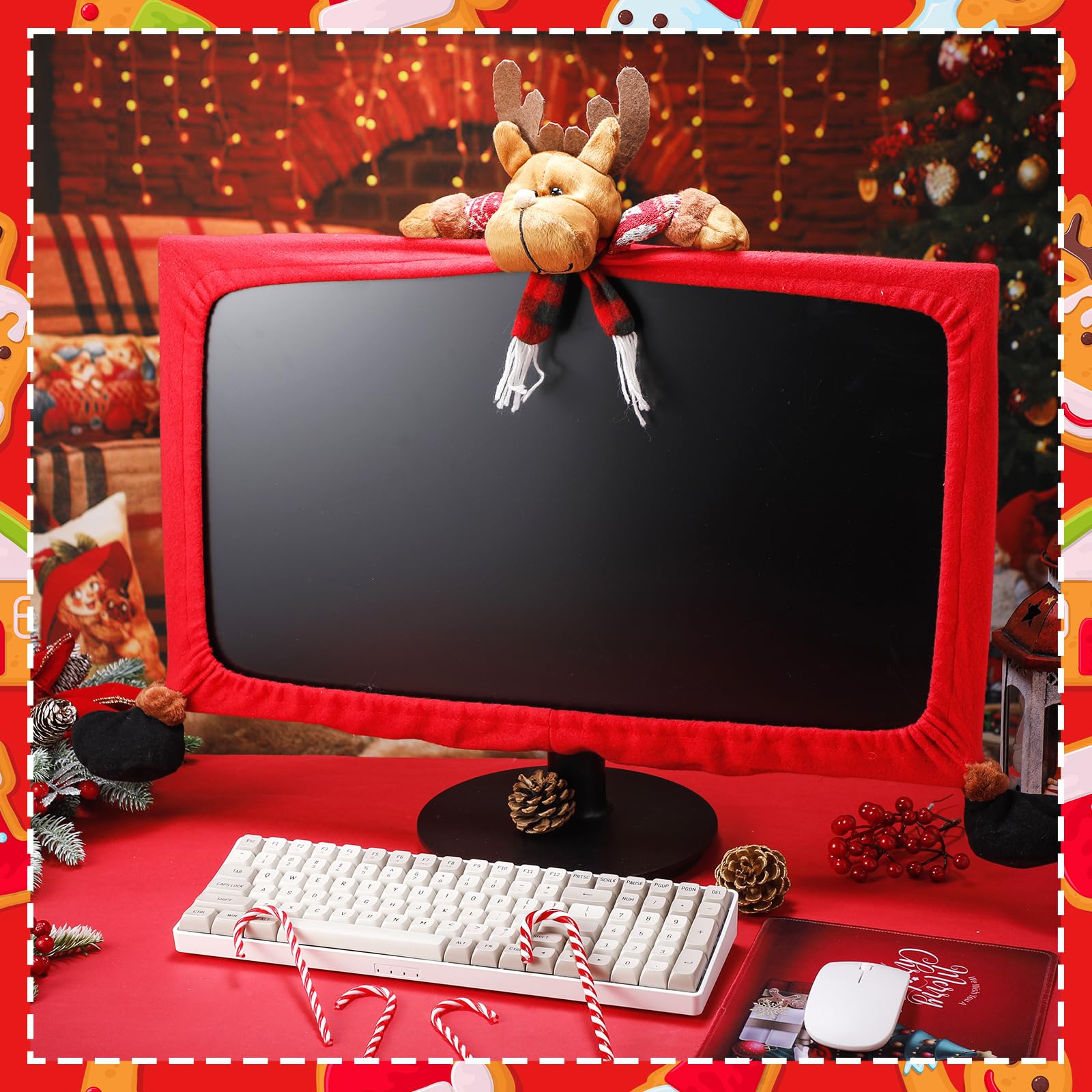 Christmas Monitor Cover & Mouse Pad Set - Home Office Decor & Gift