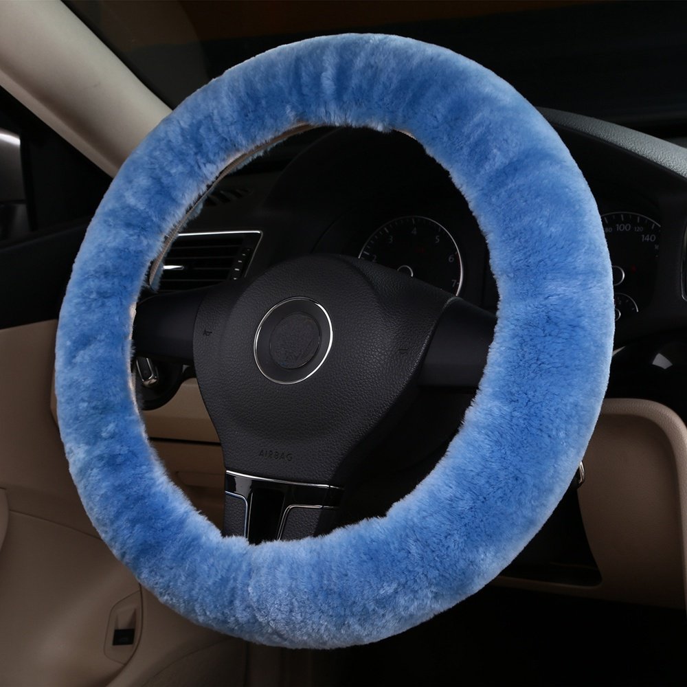 Dotesy 3-Piece Genuine Sheepskin Steering Wheel Cover Set with Gear Shift & Handbrake Cover - Universal Fit for 15