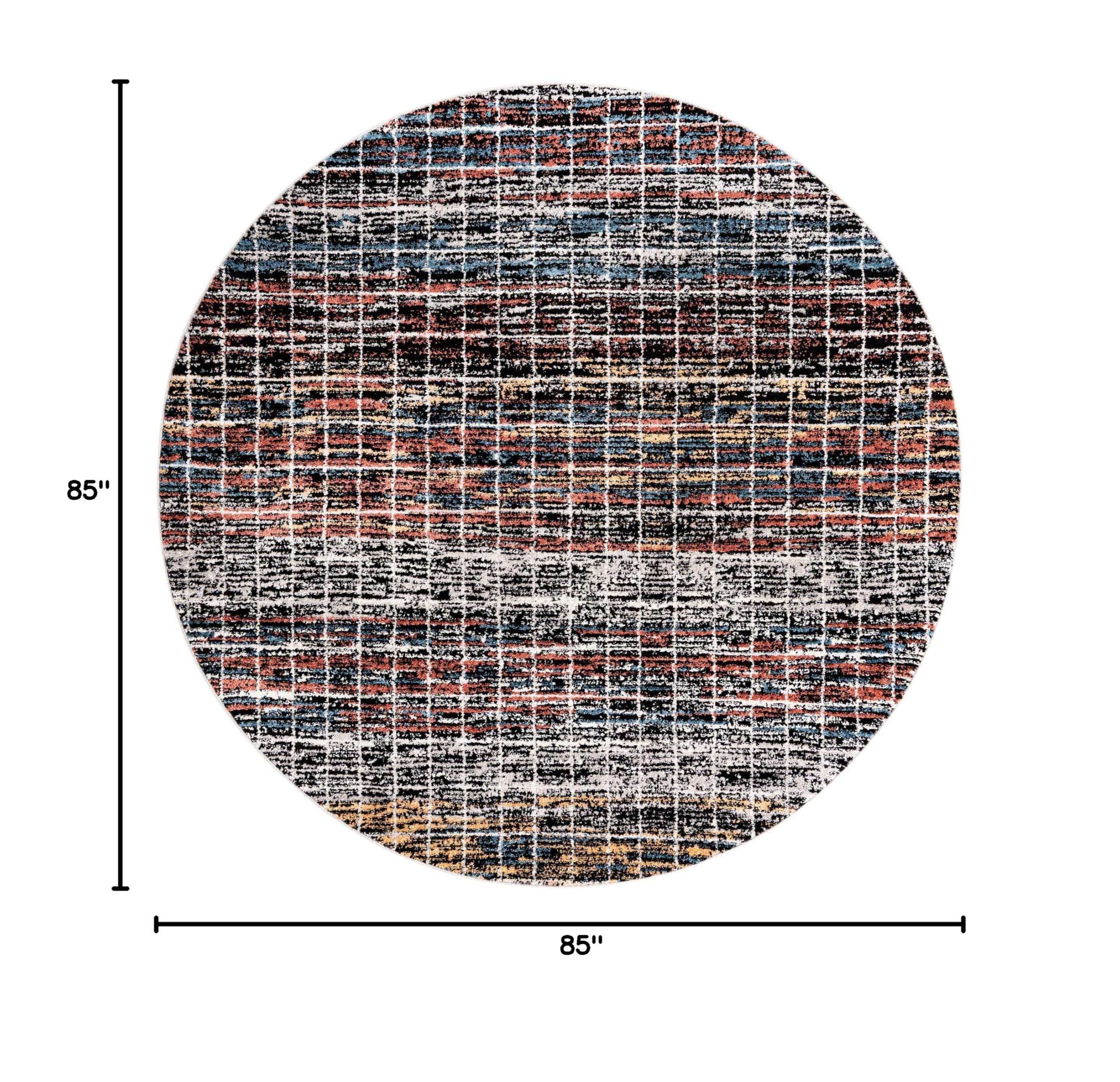 Unique Loom Aramis Collection Round Area Rug - 7' x 7' Multi/Black Modern Design | Perfect for Living Room, Bedroom, or Office Decor