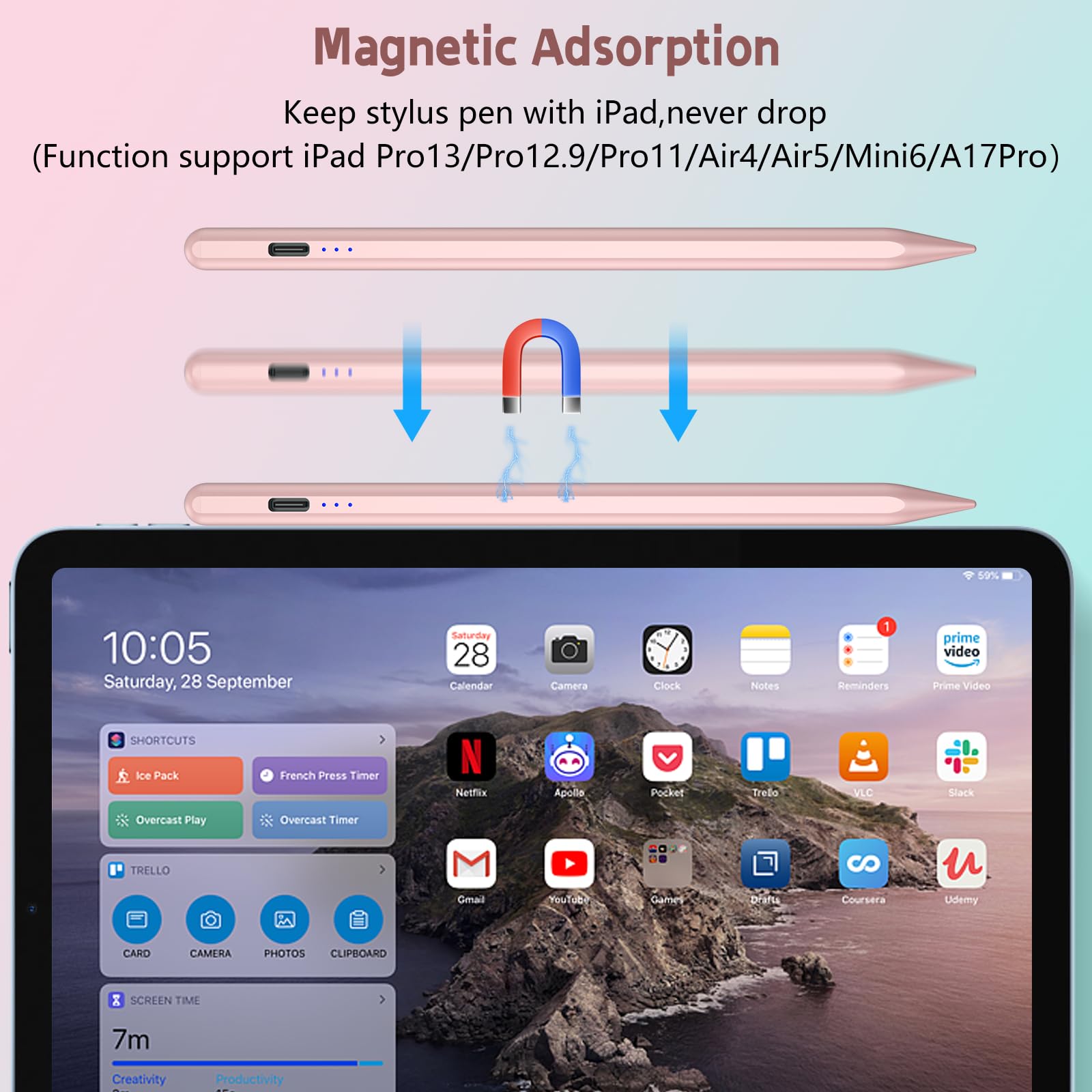 Premium Stylus Pen for iPad (2018-2024 Models) - Fast Charging Apple Pencil Alternative with Storage Case - Compatible with iPad Pro/Air/Mini 10th/9th/8th Gen - Perfect for Digital Art, Note Taking & Professional Work (Rose Gold)