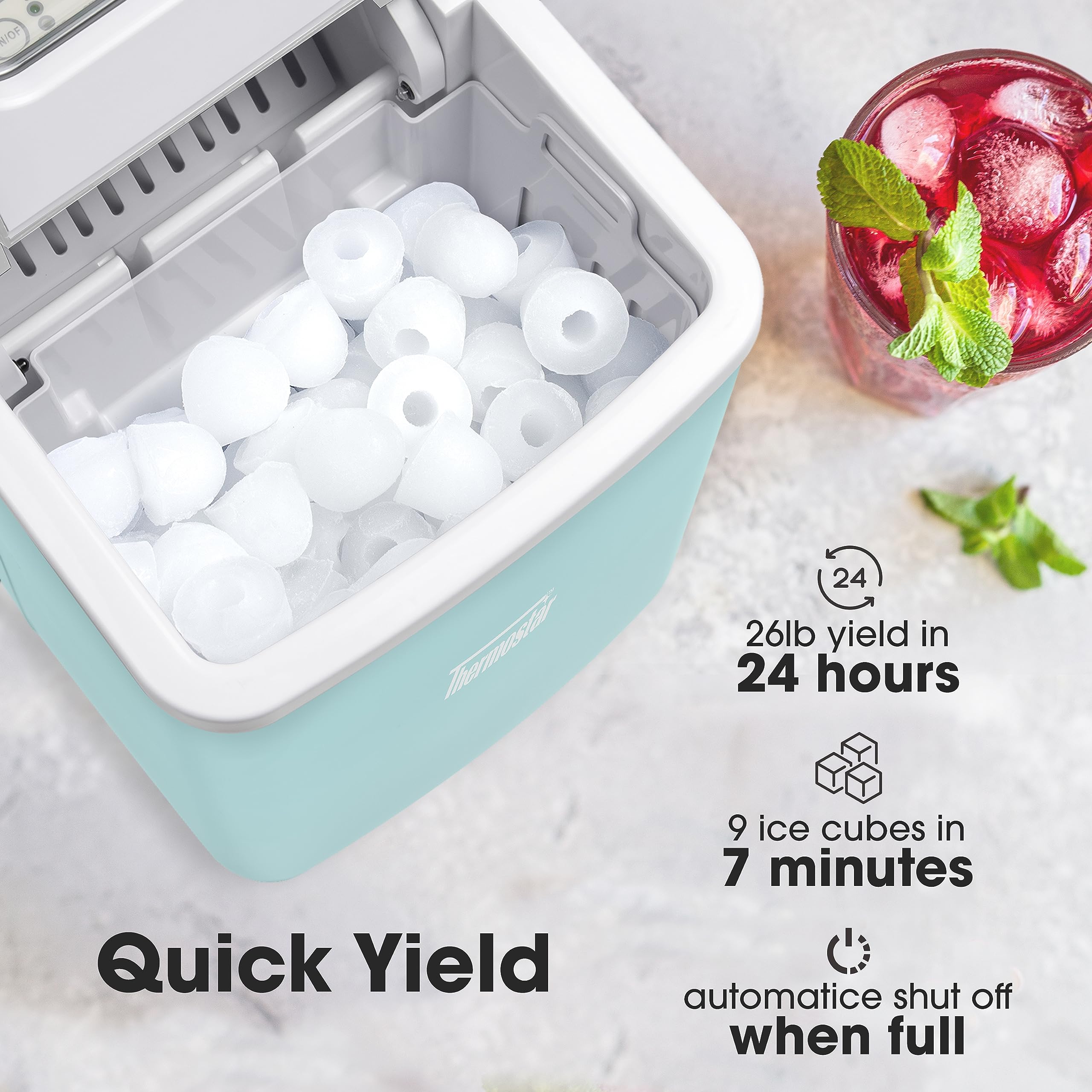Thermostar Automatic Self-Cleaning Portable Electric Countertop Ice Maker Machine - 26 lbs/24H with Ice Scoop & Basket - Perfect for Cocktails, Parties, Home & Office Use