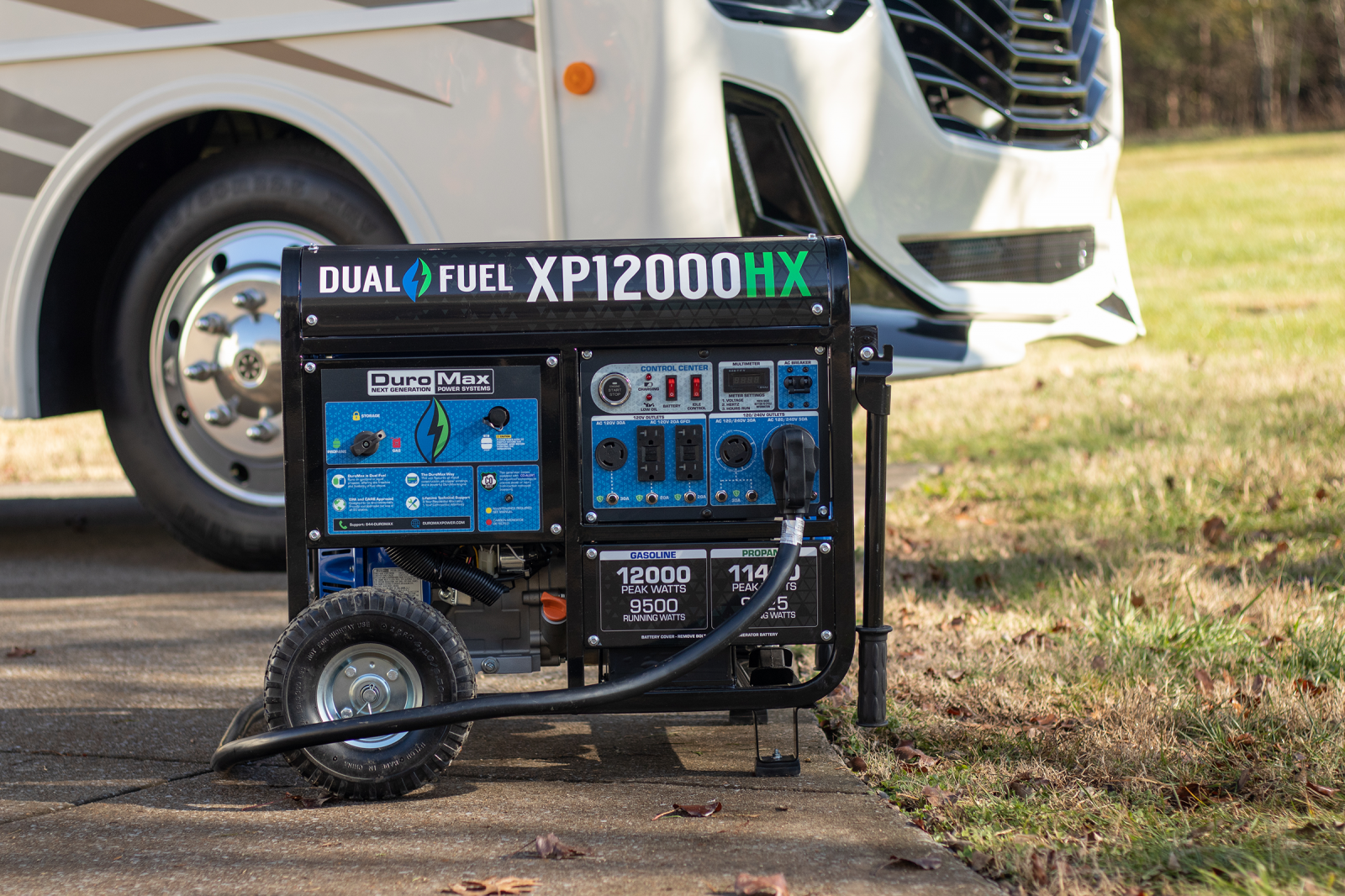 12,000 Watt Dual Fuel Portable HX Generator with CO Alert - Reliable Backup Power for Home, Camping & Emergency Use