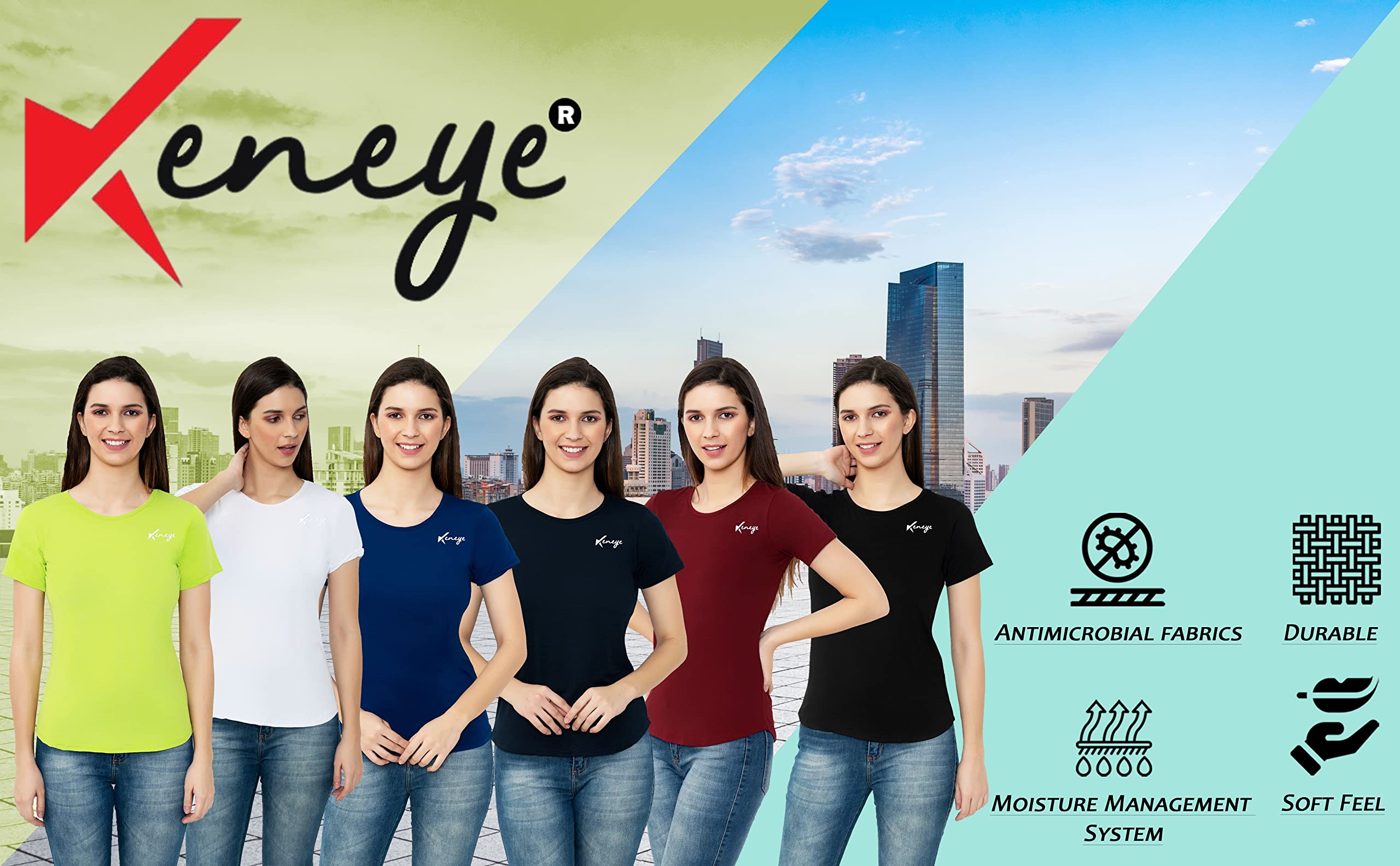 Keneye® Women's Quick-Dry Crush Lycra Workout T-Shirts - Breathable Gym & Running Tops, Half Sleeve Dry Fit Tees for Fitness & Active Lifestyle | Yoga, Jogging, Cross Training & Casual Wear