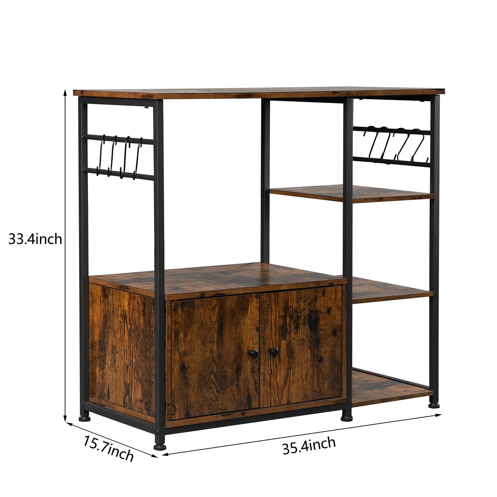 4-Tier Microwave Storage Rack - Space-Saving Kitchen Organizer with Wine Storage & 8 Hooks - Perfect for Small Kitchens, Baker's Workstation, Pantry Organization & Microwave Oven Stand