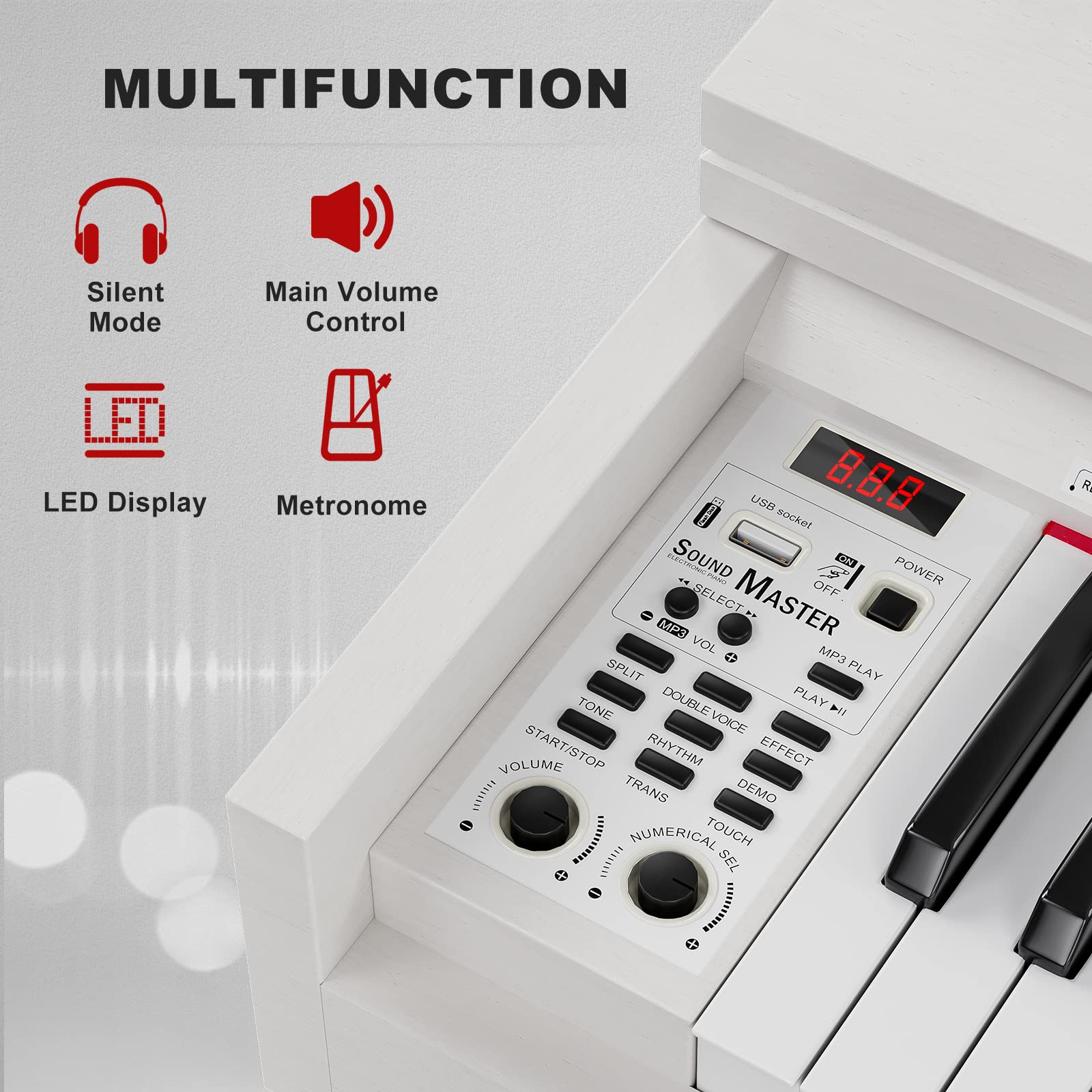 UMOMO UMP-716 88-Key Weighted Digital Piano for Beginners - Full Size Electric Keyboard with Hammer Action, USB/MIDI Connectivity, Includes Adjustable Piano Bench - Perfect for Home Practice, Music Lessons & Studio Recording (White)