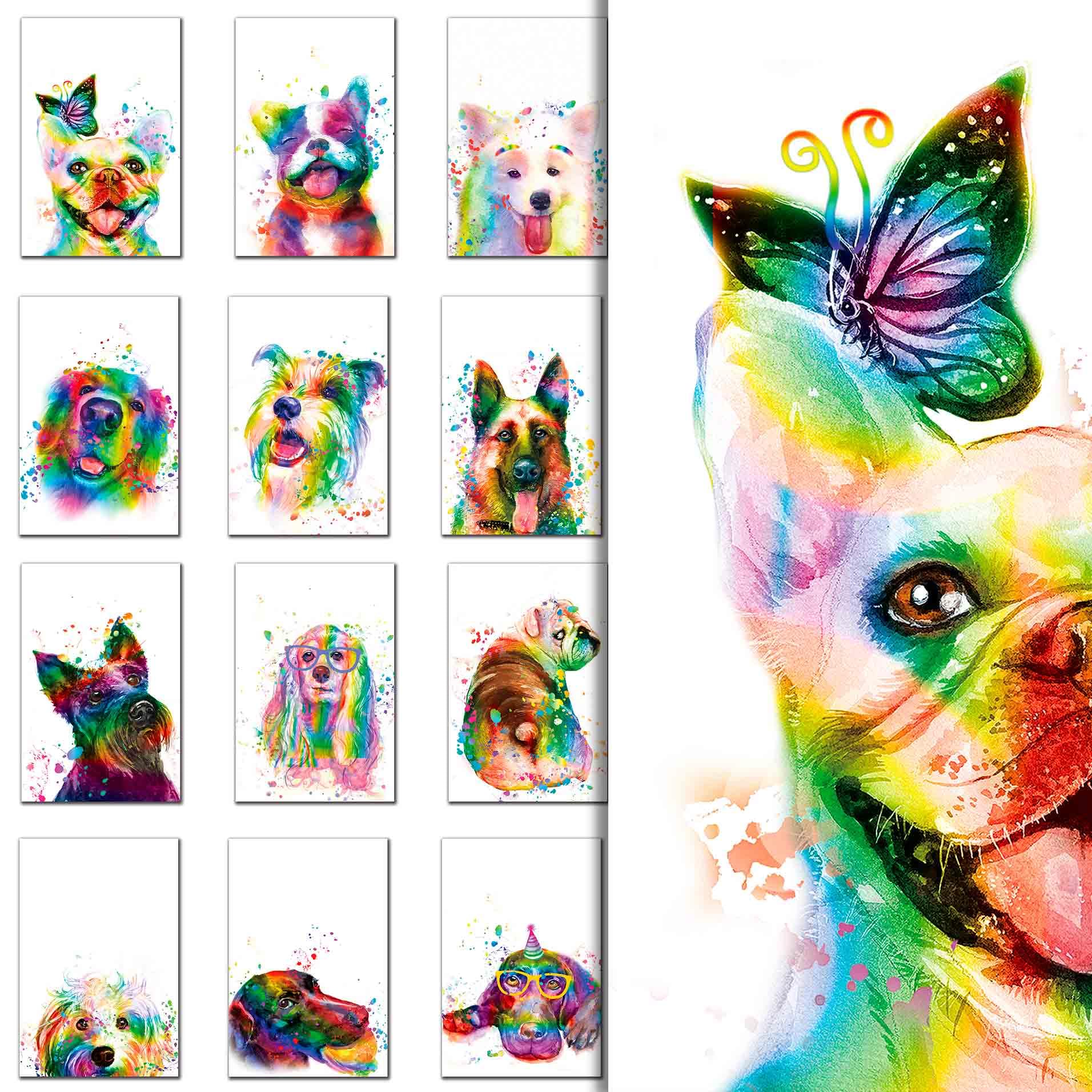 20 Rainbow Dog Thank You Greeting Cards with Envelopes & Stickers - Watercolor Painted Dog Stationery Set for Birthday, Wedding, Anniversary - Bulk Note Cards for All Occasions | Perfect for Thank You Notes, Party Invitations & Special Events