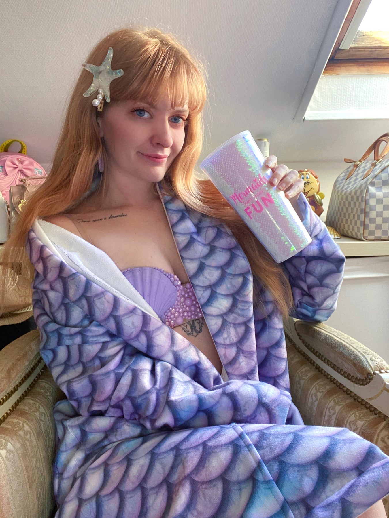 Luxury Terry Opal Mermaid Scale Bathrobe for Women - Soft Kimono Robe with Pockets - Perfect for Spa, Beach Cover-Up & Bridal Shower Gift