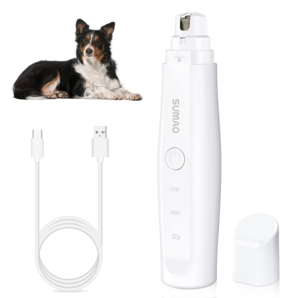 Rechargeable Electric Dog Nail Grinder & Trimmer - Painless Pet Nail Clipper for Small Medium Large Dogs & Cats (White) | Safe & Quiet Grooming Tool for Puppies, Kittens & Pets at Home