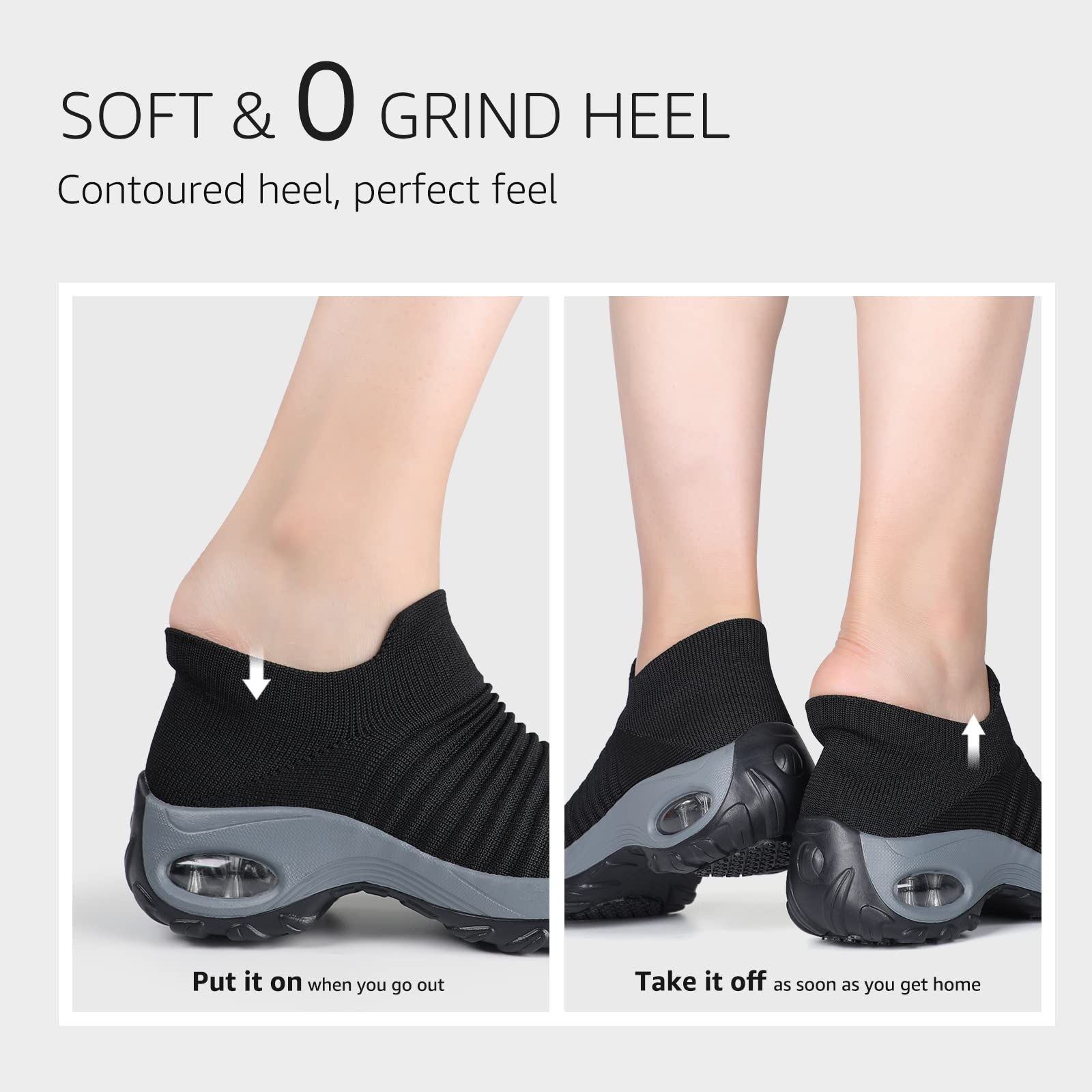 STQ Women's Slip-On Walking Shoes - Breathable Non-Slip Work Sneakers with Air Cushion & Arch Support - Comfortable Orthopedic Shoes for Nurses, Waitresses & All-Day Wear
